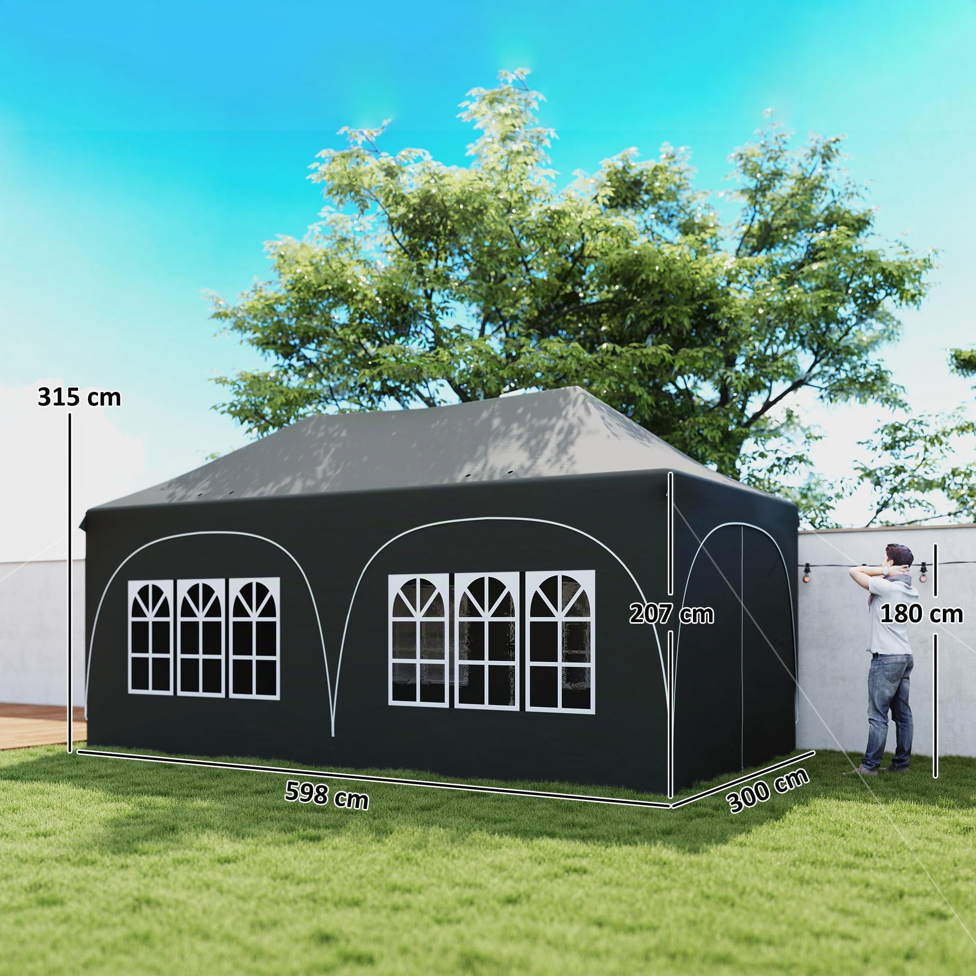 Outsunny Tonnelle Pliante 3x6m Imperméable Anti-UV 6 Parois 6 Sacs Gris