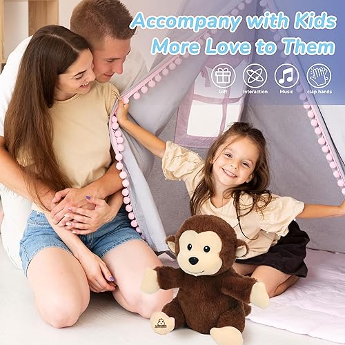 Miniatura 6 de Hopearl Monkey - Juguete musical interactivo de peluche que canta con forma de mono aplauso, adorable regalo eléctrico para niños, marrón, 11