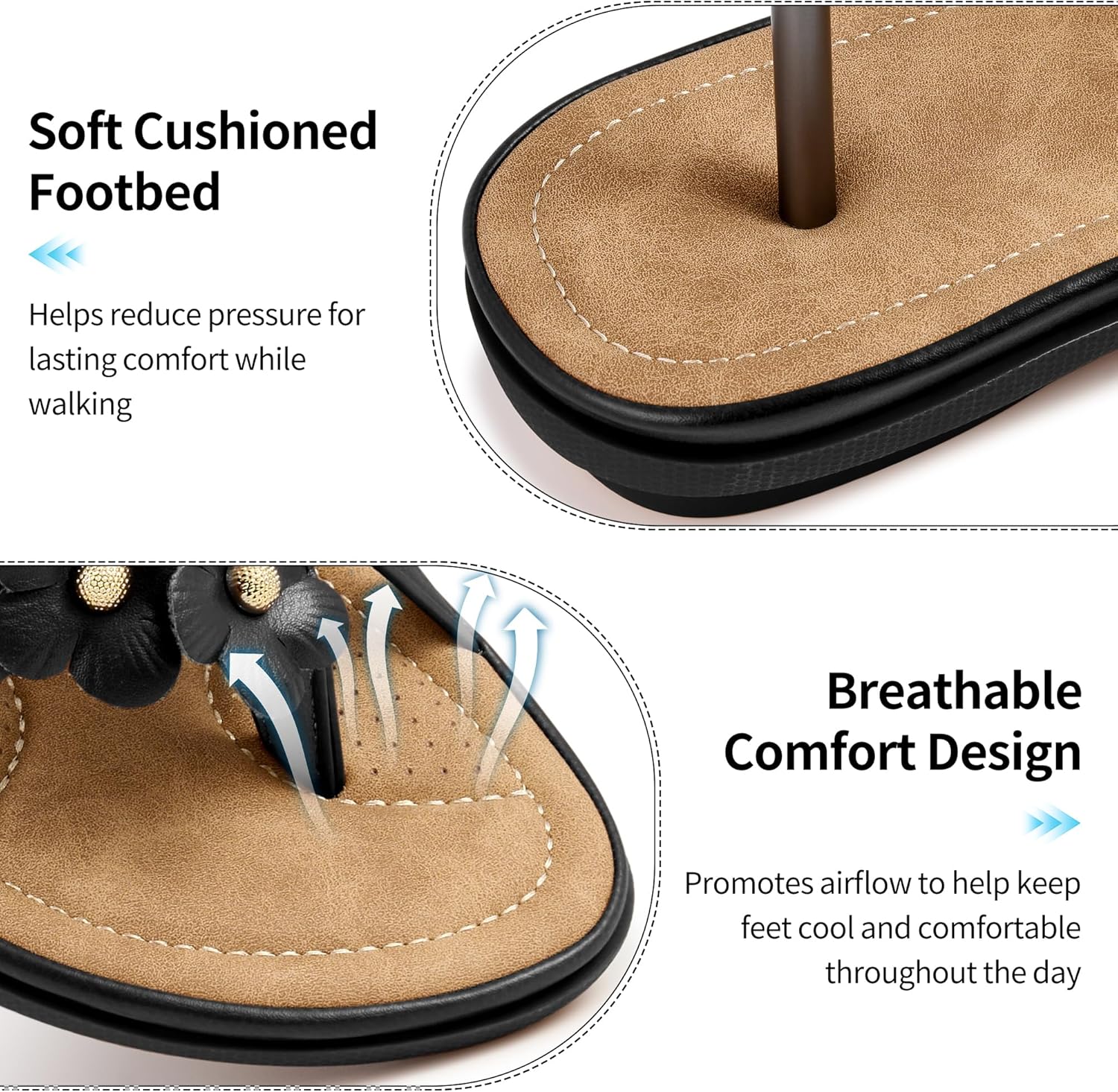 Aomigoct Comfortable Dressy Women's Sandals: Memory Foam Cushioned & Quick Slip-On Thong Slides for House Wear - Soft PU Leather & Non-Slip Soles for Casual Outings - For Comfort Seekers