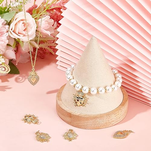 Miniatura 5 de Beebeecraft Dijes de corazón de circonita cúbica chapados en oro de 18 quilates con forma de amor de latón con anillo de salto para hacer pulseras y