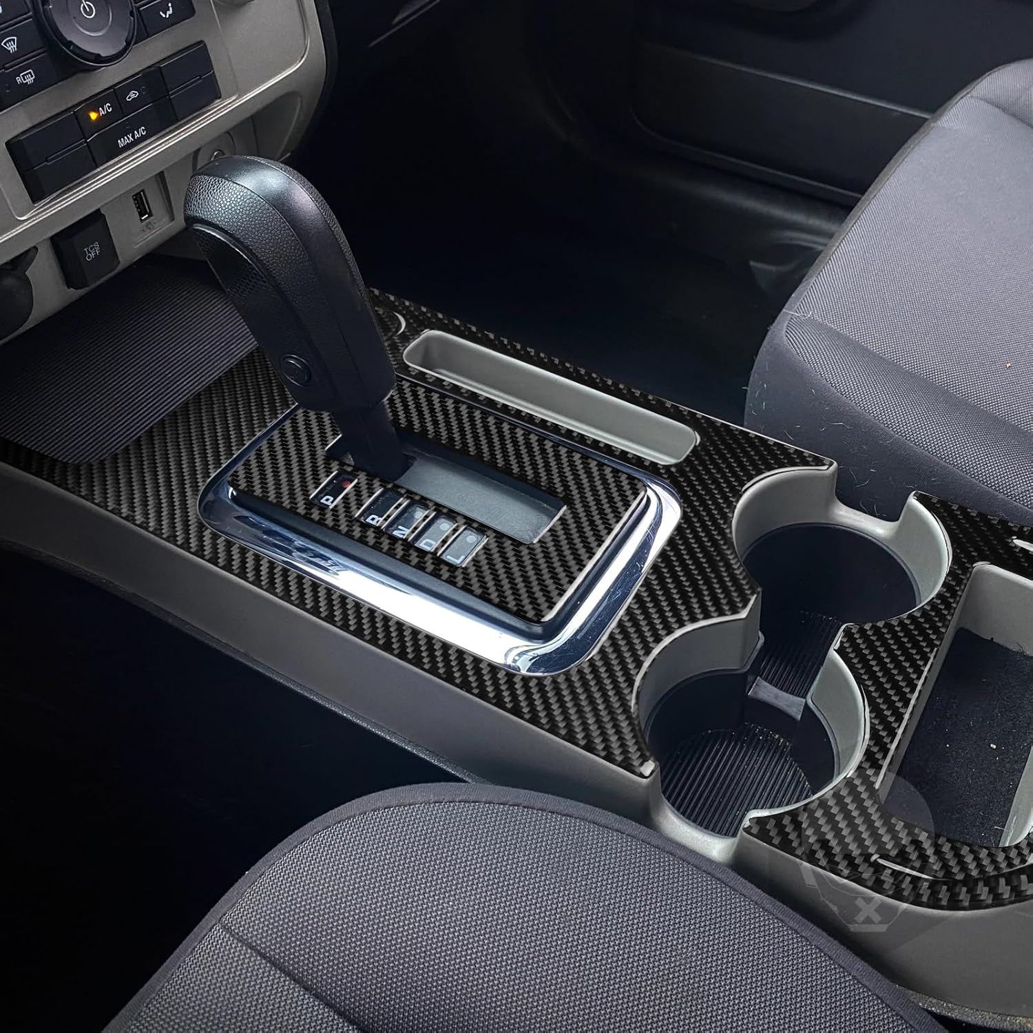 Real 3K Black Car Center Console Automatic Gear Shift Control Panel Sticker Set Auto Interior Accessories Compatible with Ford Escape XLS XLT Hybrid 2008-2012/Mercury Mariner Hybrid 2008-2011