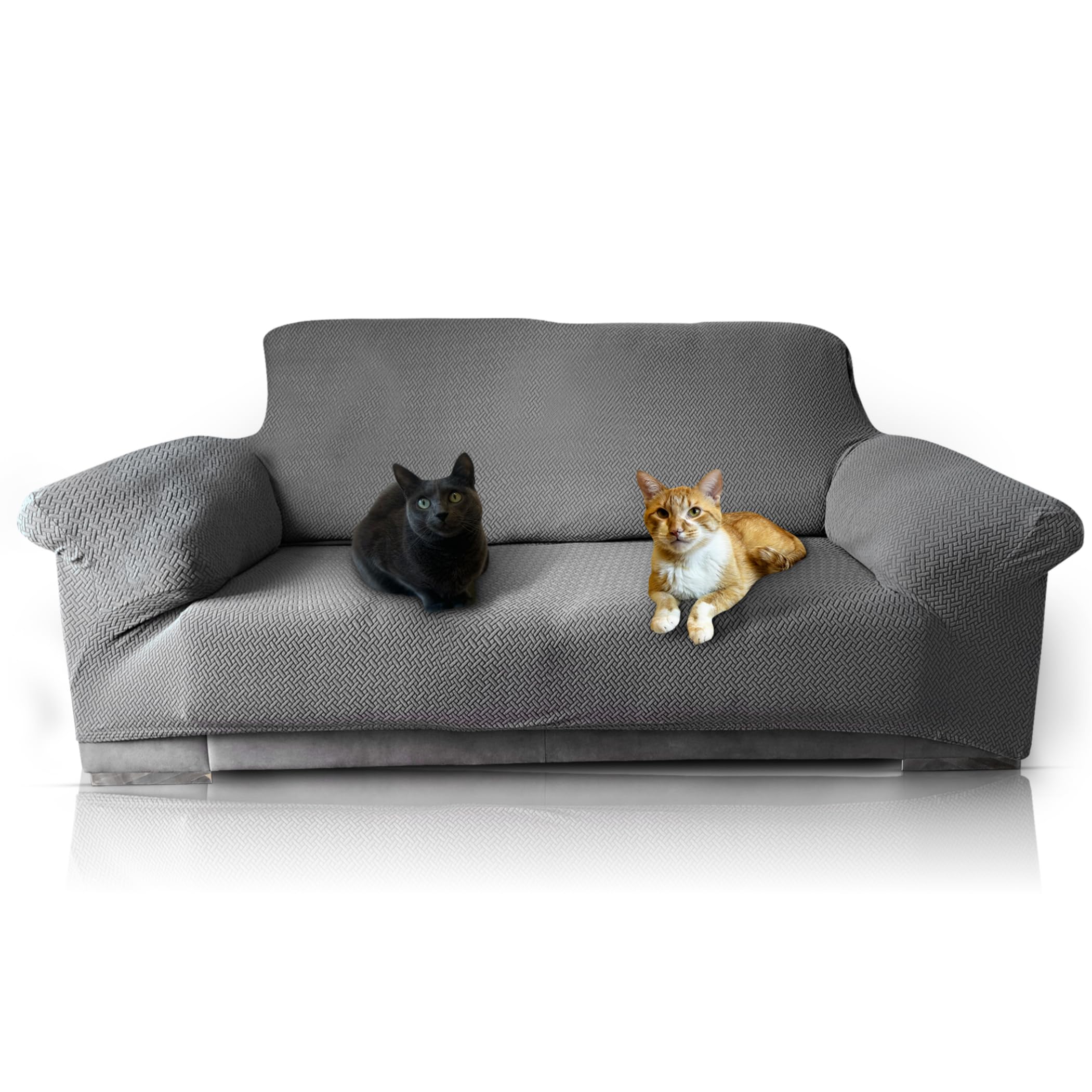 FOCARIS Home- Funda Sofa Protector-Ajustable y Repelente al Agua-Funda sofá 3 plazas-Gris/Negra (Long. máx. 233 cm)-Acolchado maíz-1 Pieza-Fundas de Sofa Ajustables- Packaging presentación Regalo