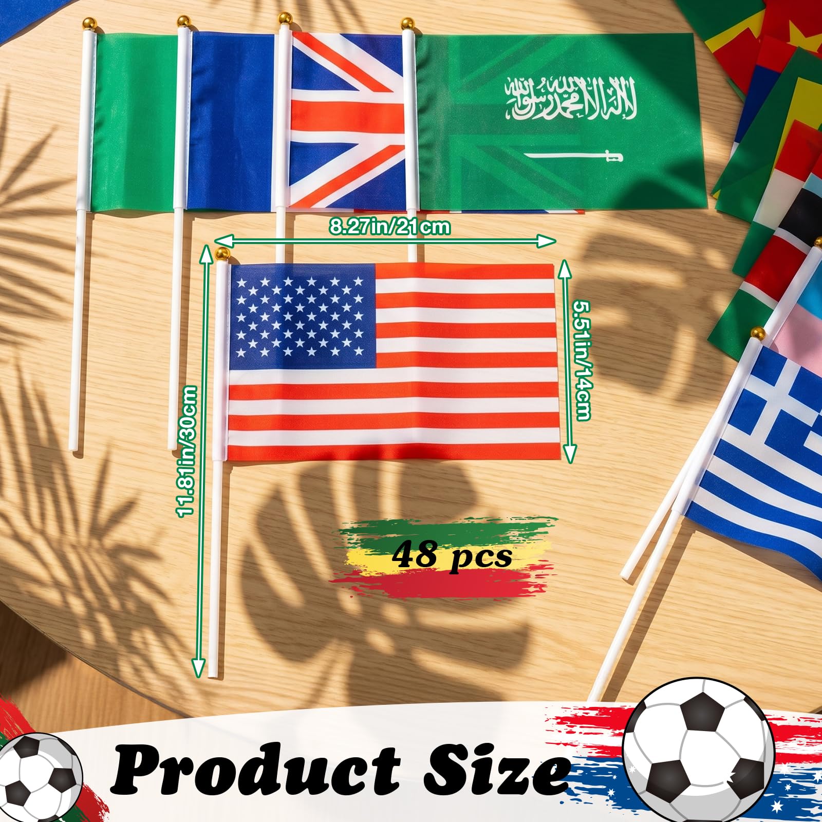 48 Paesi Bandierine a Mano Coppa del Mondo di Calcio, 14×21 cm Bandiere del Mondo con 30 cm Asta, Bandiere Palmari Coppa del Mondo 2026, Decorazioni per Feste di Calcio Eventi