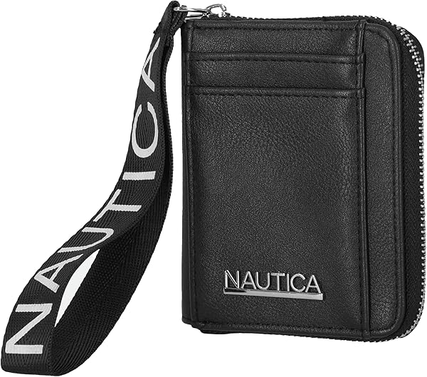 Nautica Everglades Small Wallet for Women, Compact Thin Wristlet, Credit Card Wallet with ID Window, Zippered Coin Purse, Black