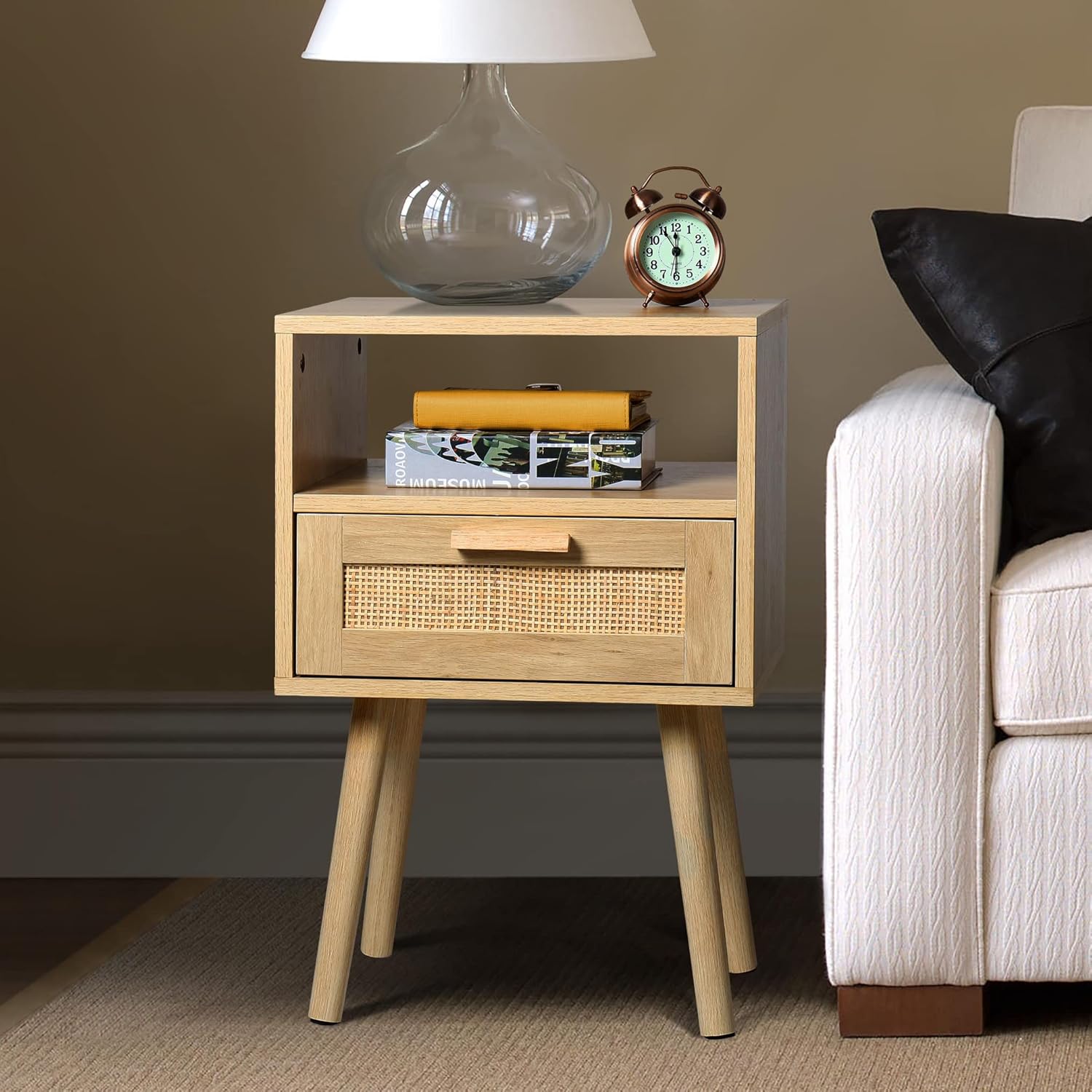 Finnhomy Nightstand, End Table, Side Table with Hand Made