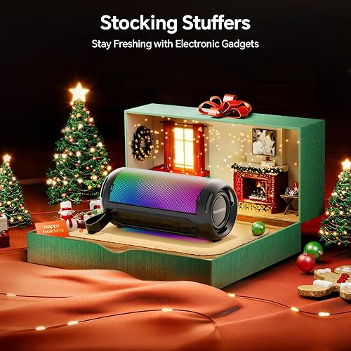 Miniatura 6 de FULMINARE Altavoz Bluetooth portátil con sonido HD de 26 W, altavoces Bluetooth inalámbrico 6.0, tarjeta AUX y TF y entrada USB, luces LED, IPX5