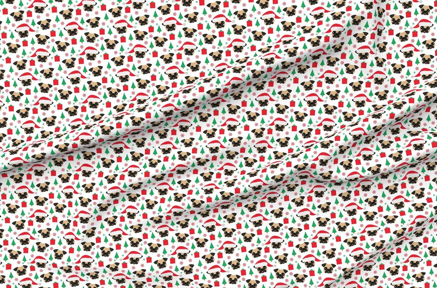 Spoonflower Fabric - Pug Christmas Dogs Snowflake Puppy Winter Printed on Organic Cotton Sateen Fabric by The Yard - Sewing Quilting Apparel Home Decor