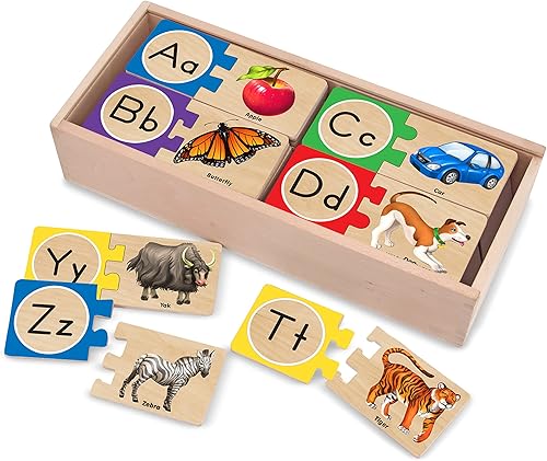 Melissa & Doug Rompecabezas de madera del alfabeto autocorregido con caja de almacenamiento (52 piezas) rompecabezas ABC, rompecabezas del alfabeto