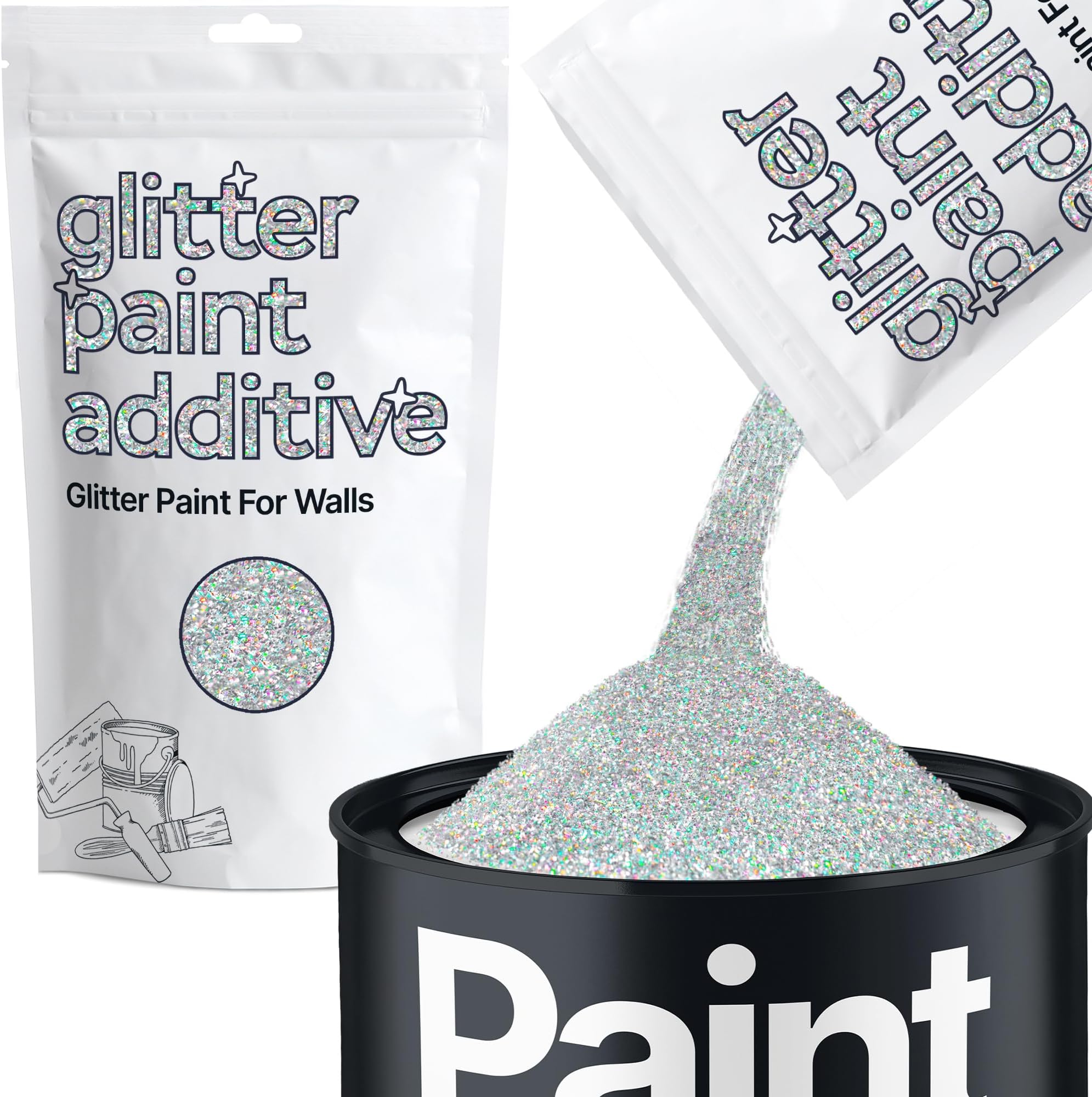 Silver Holographic Glitter Paint Additive 100g for Adding Sparkle to Paints & Varnish | Paint Walls Sparkly Add to Emulsion, Acrylic or Lacquer Indoor | Hemway