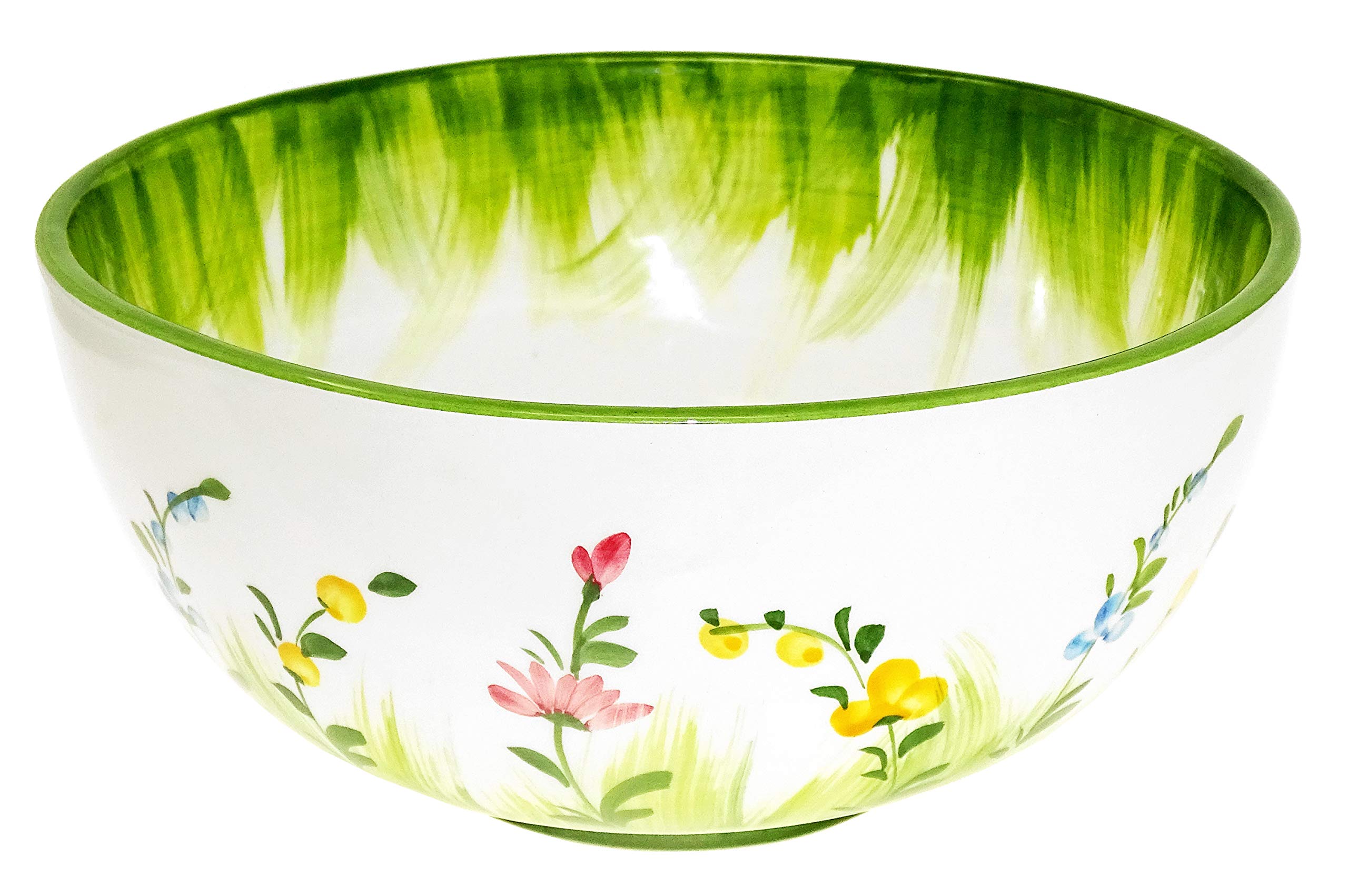 Lashuma Handgemachte Salatschüssel mittel, Italienische Keramik Schüssel mit Blumenwiesen Muster, Salat Schale Rund 22 cm