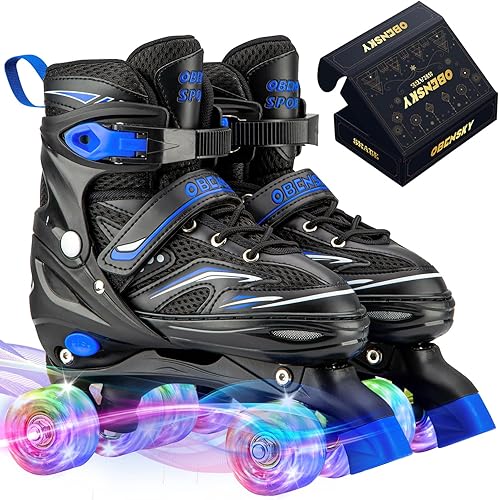 Miniatura 7 de Patines para niños de 3 a 12 años, 4 tamaños ajustables para niños con 8 ruedas iluminadas, patines para niñas Rosa (Sakura
