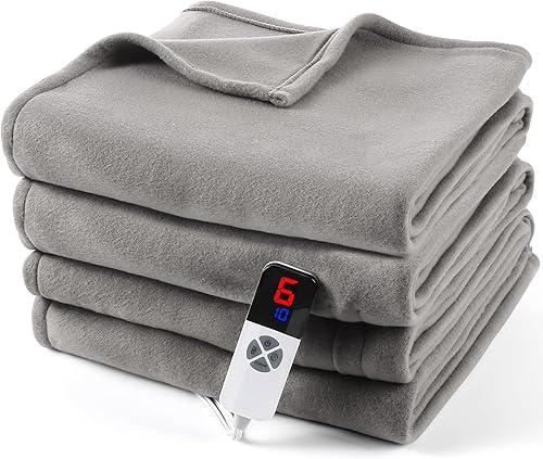 Manta térmica eléctrica tamaño matrimonial, manta térmica de 72 x 84 pulgadas con 6 niveles de calefacción y apagado automático de 1 a 10 horas