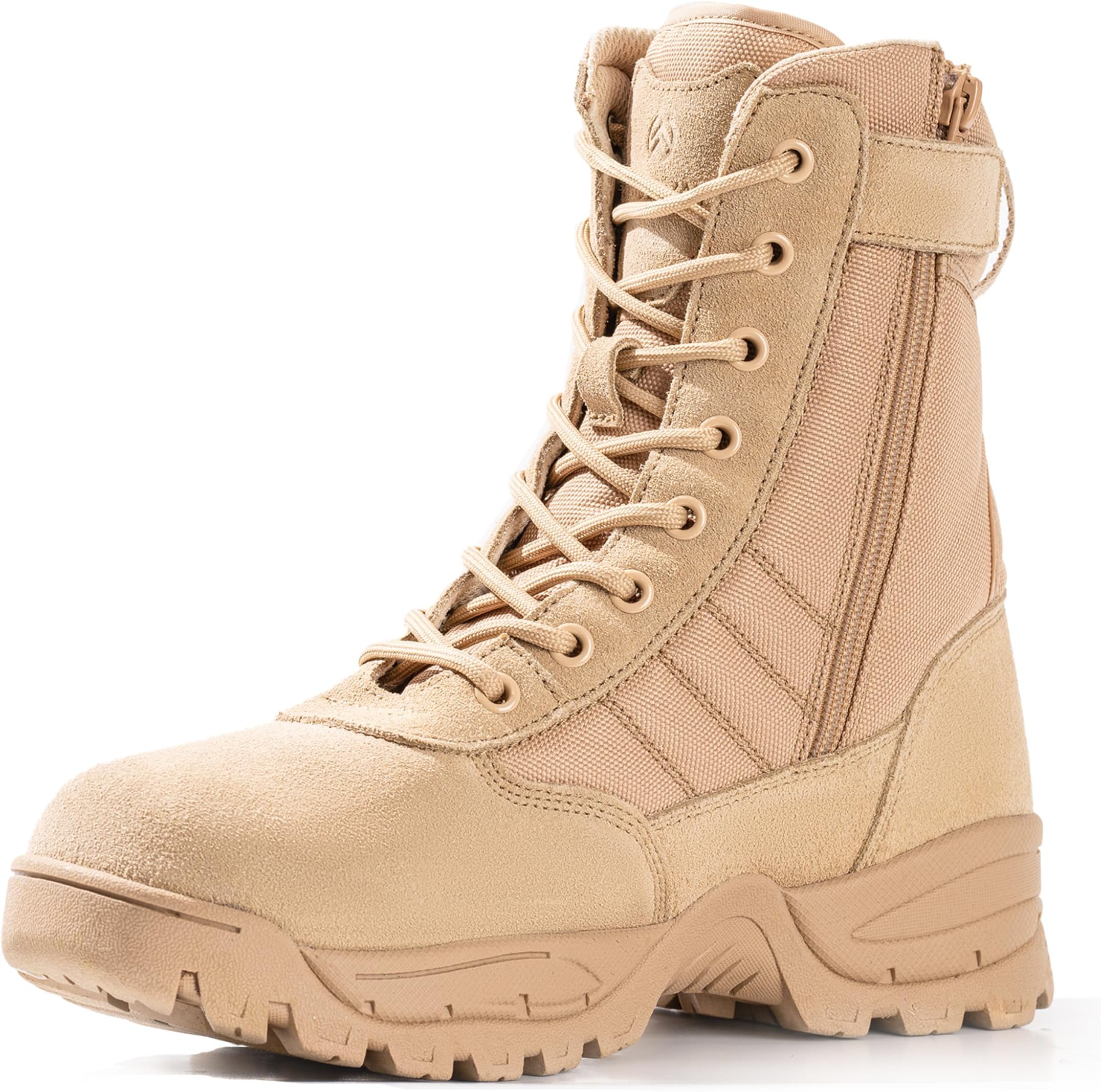 Men's Tactical Boots 8 Inch Side Zipper Military Combat Boots Leather Duty Work Boots for Men Police Motorcycle