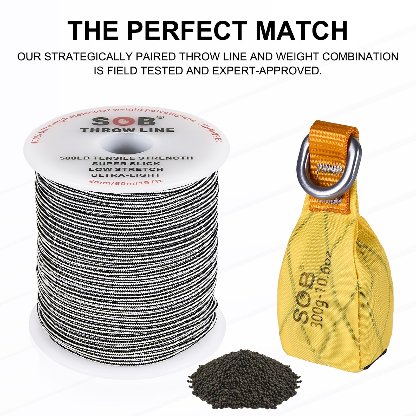 SOB Arborist Kit de Línea de Lanzamiento, Bolsa con Cuerda de 60 m para Trabajos en Árboles, Amarillo 300G