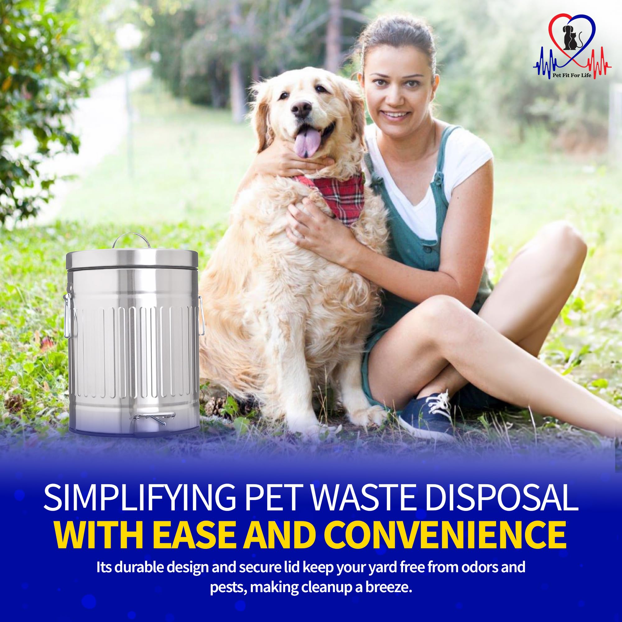 Pet Waste Can with Pedal - Small Steel Trash Can -2