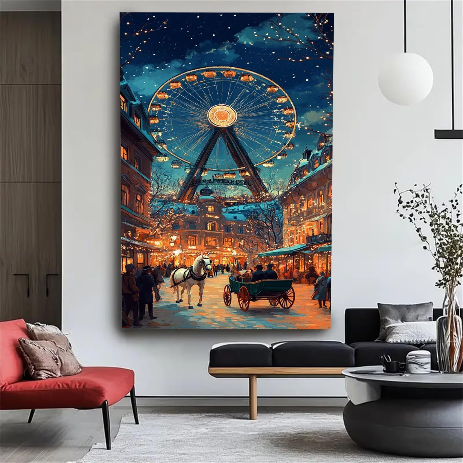 Malowanie po numerach, dla dorosłych, diabelski młyn, obraz według numerów, dla dorosłych, krajobraz, 81 x 162 cm, DIY, kolorowe obrazy olejne, zestaw dla początkujących z 3 pędzlami i farbami