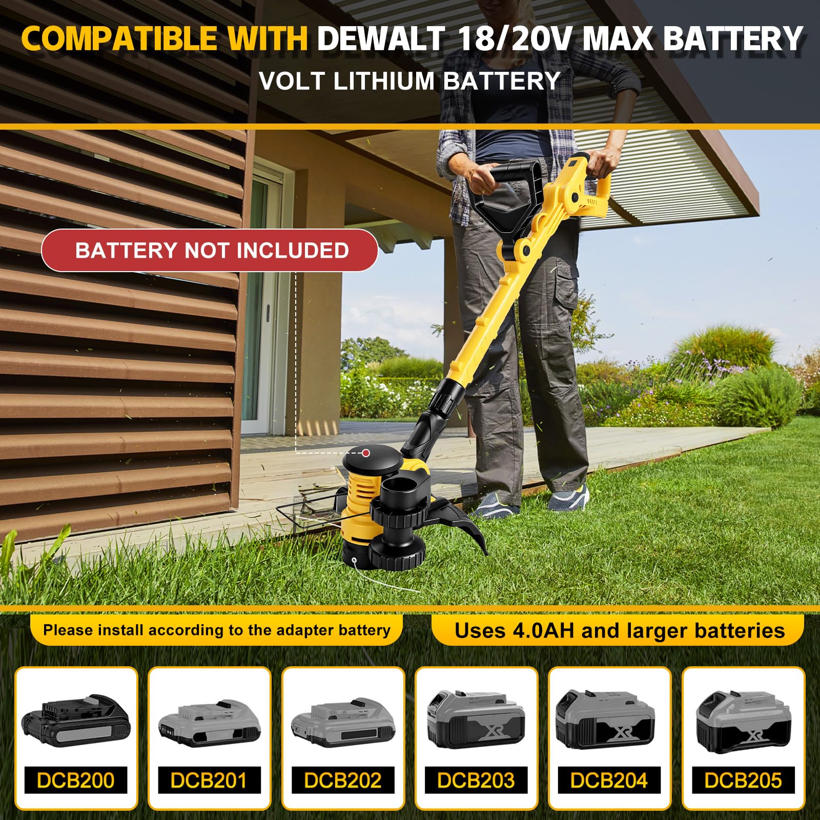 Bezprzewodowa podkaszarka do trawy kompatybilna z Dewalt 18V 20V (bez baterii), średnica cięcia 30 cm, akumulatorowa podkaszarka strunowa z podajnikiem żyłki, 6 szpul w zestawie, 2 w 1 kosiarka do