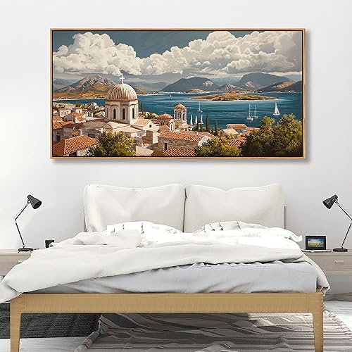 Miniatura 4 de YDYSUNE Arte de pared del océano, lienzo grande de pueblo, decoración de pared para sala de estar, dormitorio, cuadros retro junto al mar,
