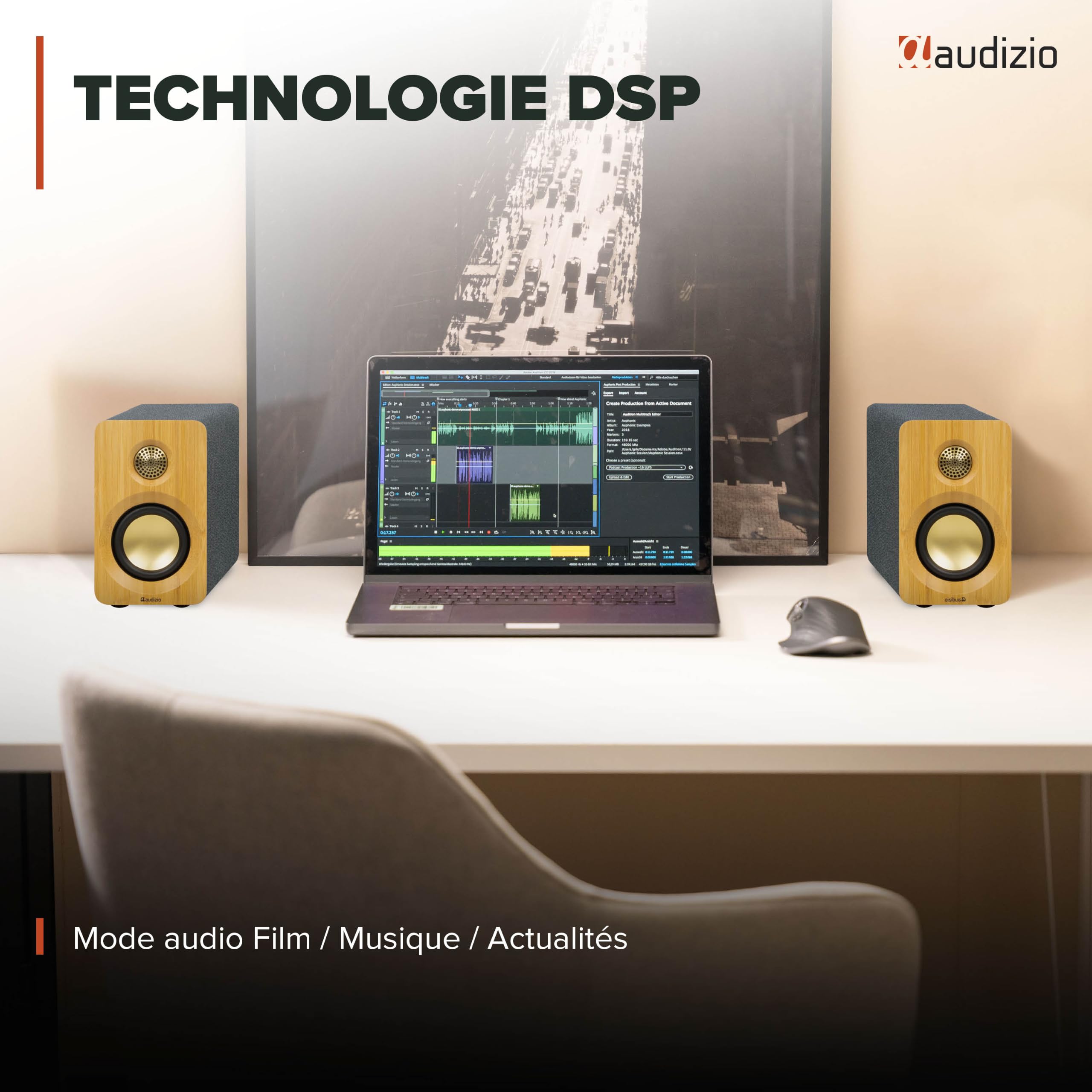 Audizio KS16 Enceintes PC Actives Bluetooth USB-C 100W Bambou