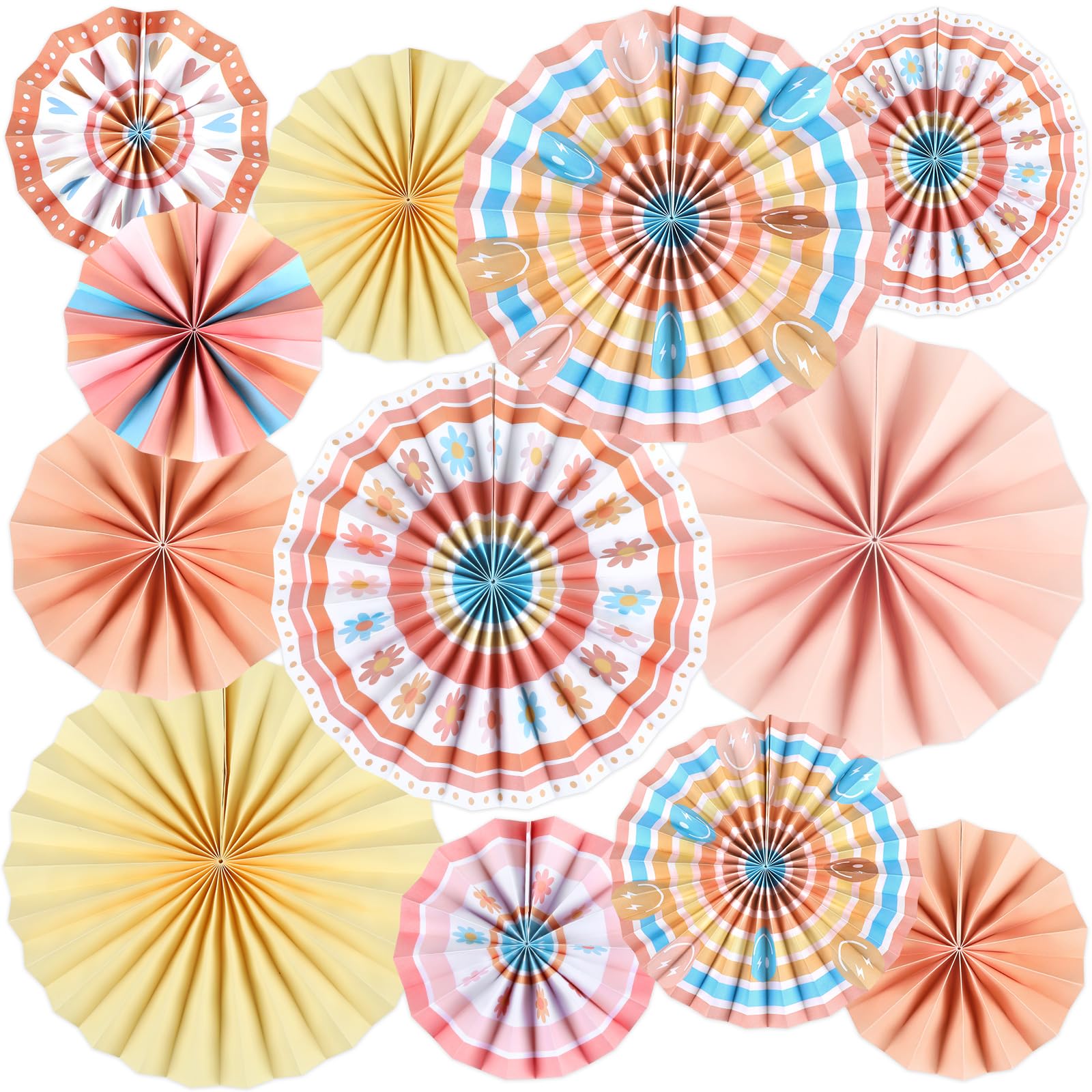 12 PCS Groovy Classroom Decorations for Teachers Groovy Boho Hanging Paper Fans for Classroom Hippie Theme Bulletin Board Paper Garlands Tissue for