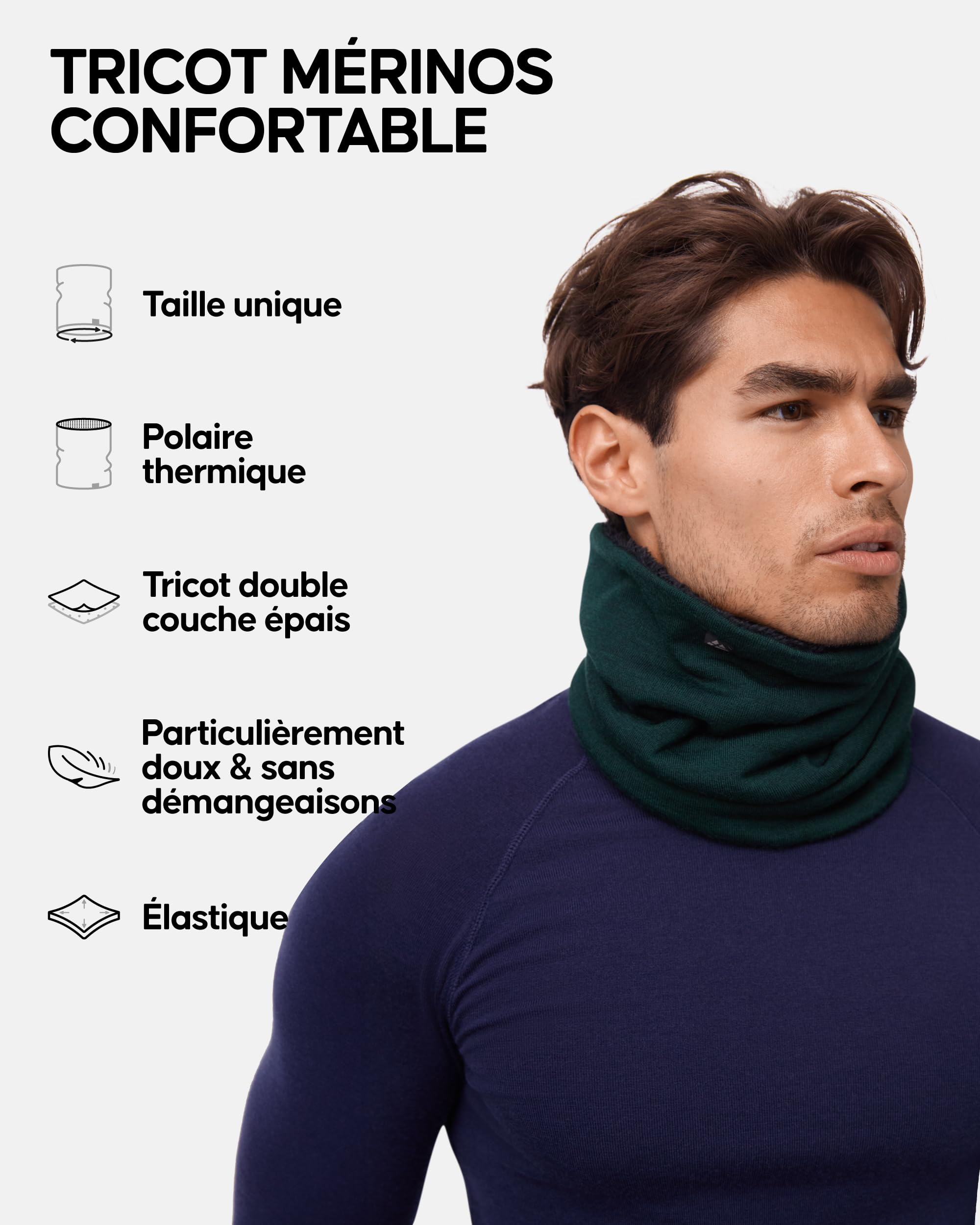 DANISH ENDURANCE Cache-Cou en Laine Mérinos Thermique avec Polaire, Multifonction, Écharpe Coupe-Vent pour Hommes et Femmes