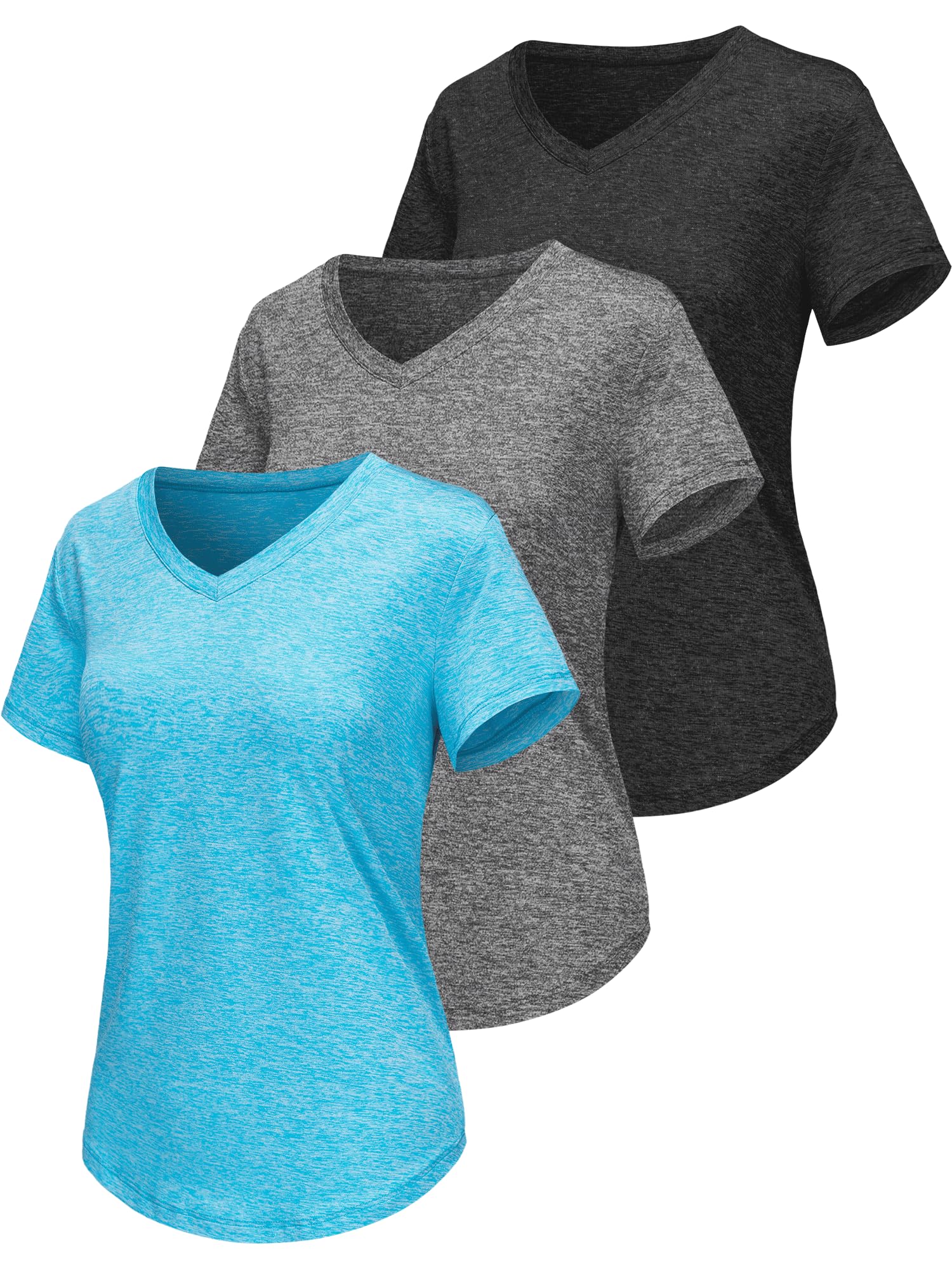 Sportshirt Damen Kurzarm V-Ausschnitt UPF 50+ Sport Fitness T-Shirts Atmungsaktiv T-Shirt Laufshirt für Funktionsshirt Workout Top Gym Yoga