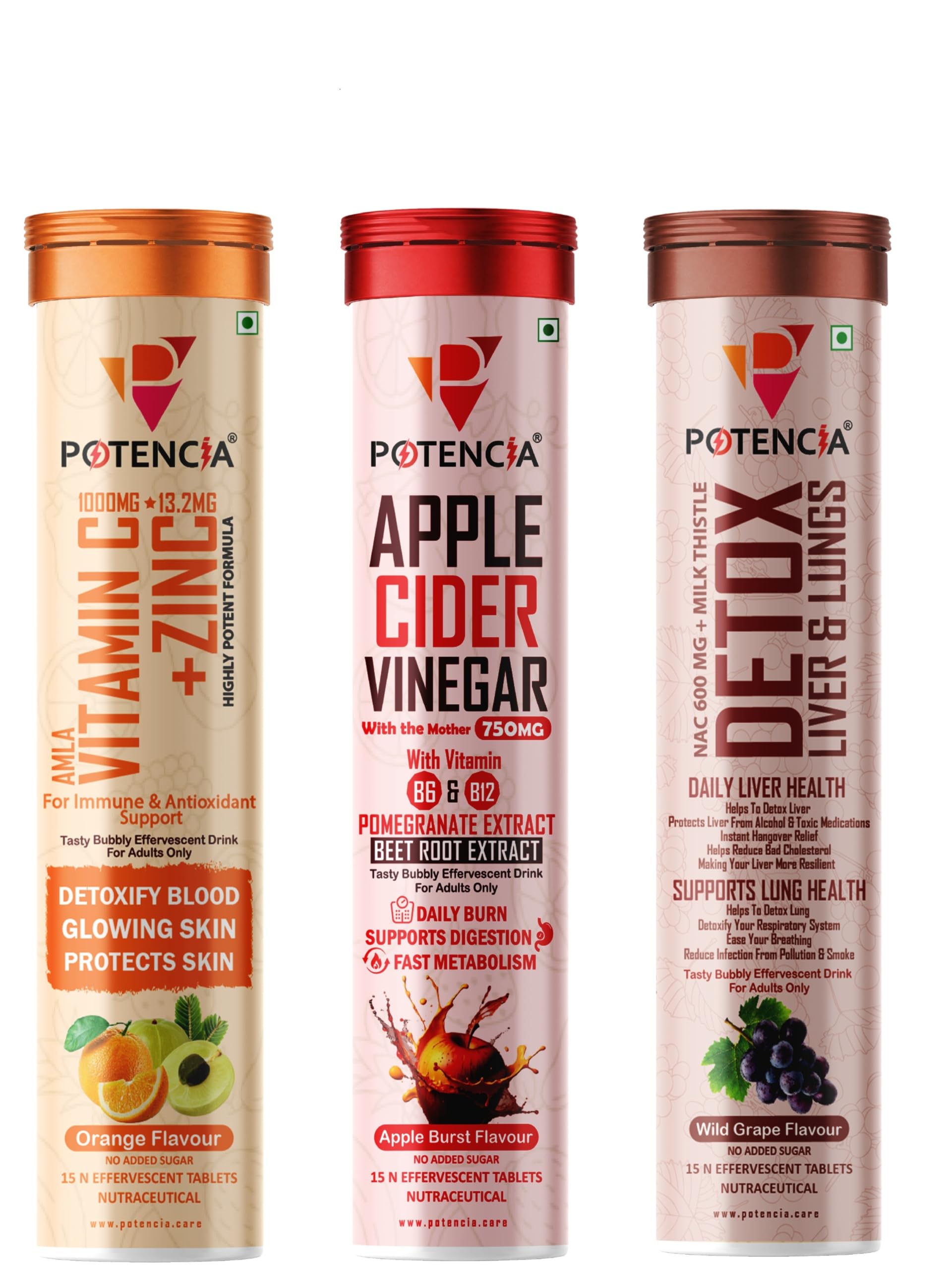 Potencia Longevity & Forever Active Trio Kit | Vitamin C + Zinc, Apple Cider Vinegar & Detox Effervescent Tablets | Immunity, Detox & Daily Wellness Support | Pack of 3 (Vitamin C + Zinc + ACV + Detox (Wild grape))-image-37