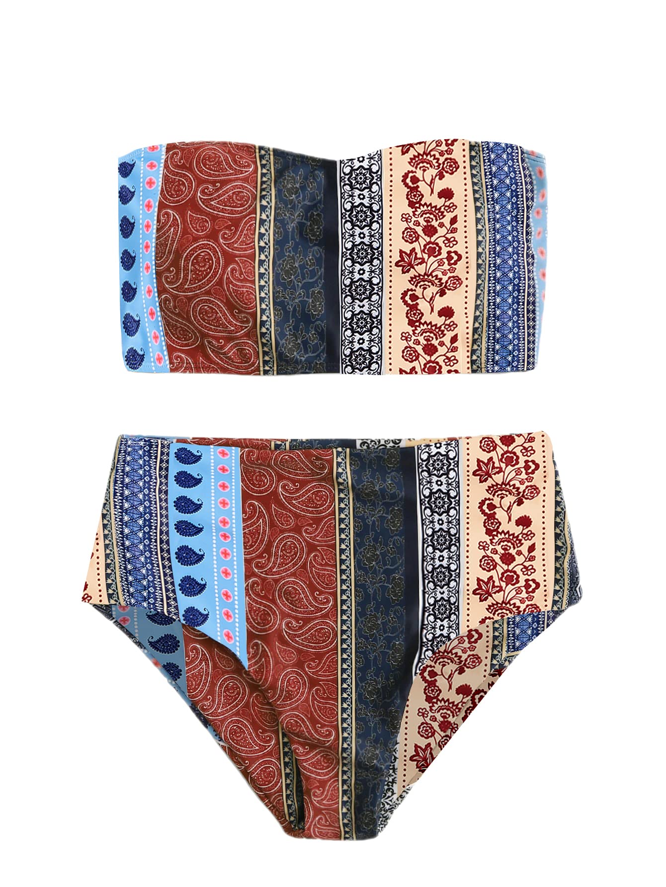 Floerns Women's Boho Two Piece High Waist Bathing Suit Bandeau Swimsuit