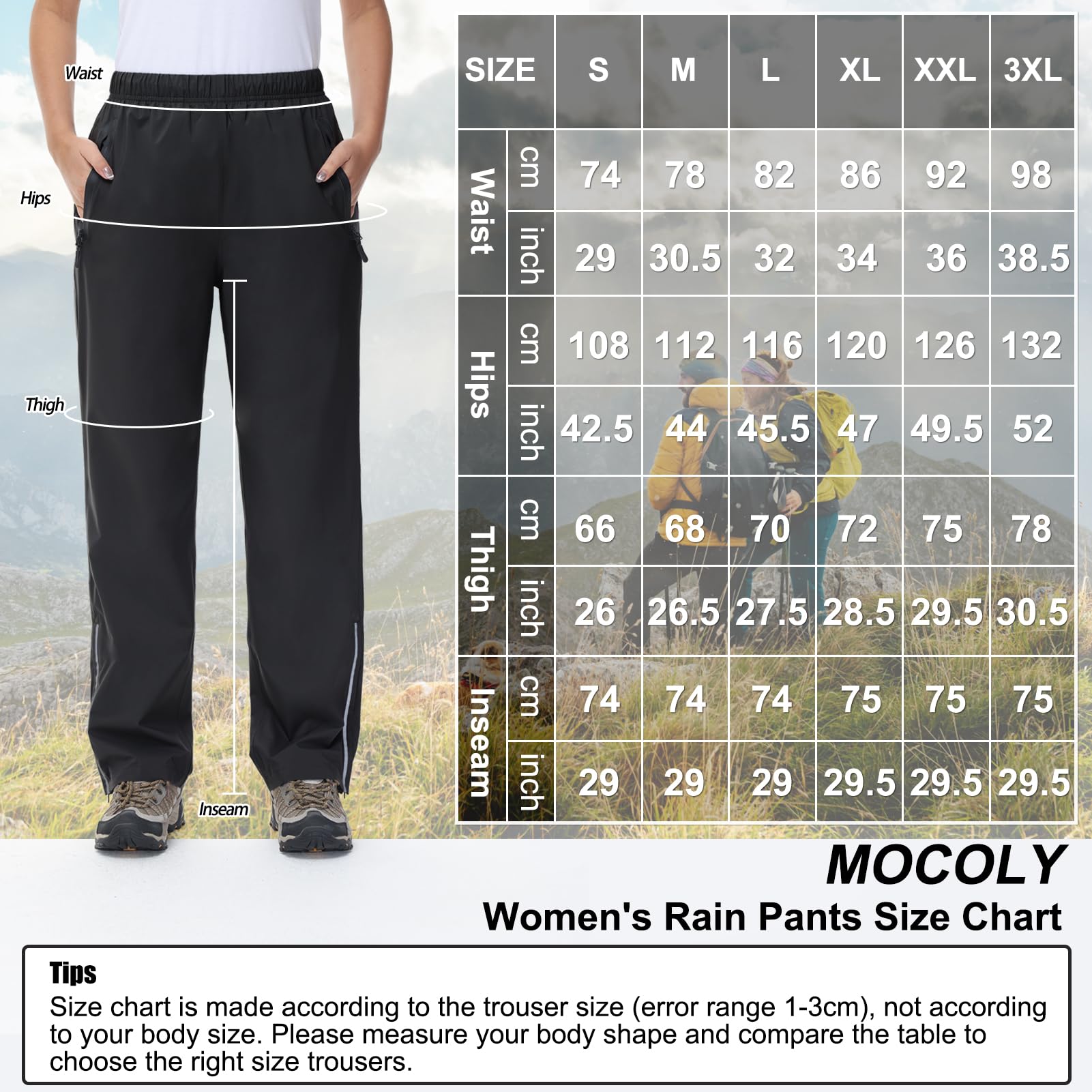 MOCOLY Surpantalon Imperméable Femme Pantalon Pluie Léger Réfléchissant Vélo Moto Randonnée Camping Extérieur