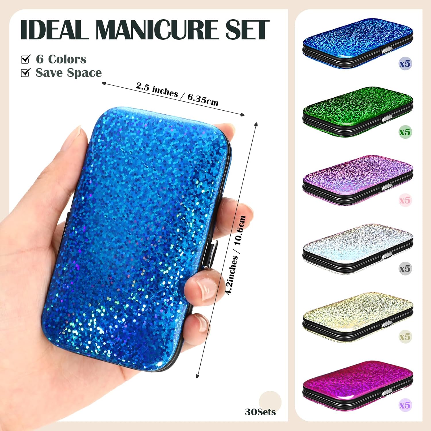 30 Sets Bulk Gifts for Women Manicure Set Bulk Professional Nail Care Kit Nail Clippers Kit 8 in 1 Stainless Steel Pedicure Set with Travel Case for Women Men(Bright Glitter)