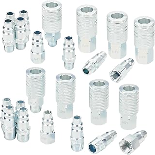 3/8 Inch Body Air Hose Quick Connect Fittings, 3/8" NPT Threads and 1/4" NPT Threads Couplers and Plugs, I/M Industrial Type 24PCS Air Compressor Accessories Kit