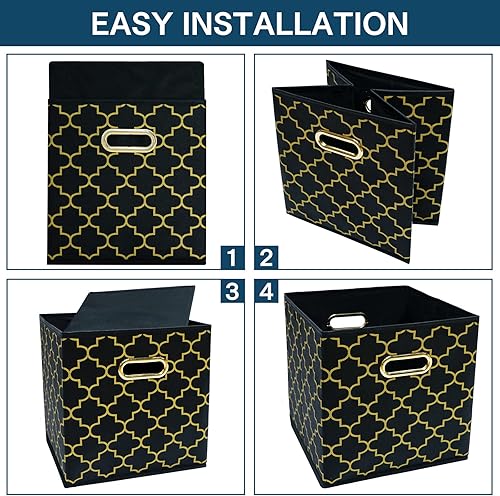 Miniatura 6 de Contenedores de almacenamiento de tela, organizadores de tela con asa, cubos plegables para almacenamiento de tela o accesorios, 11 x 11 x 11