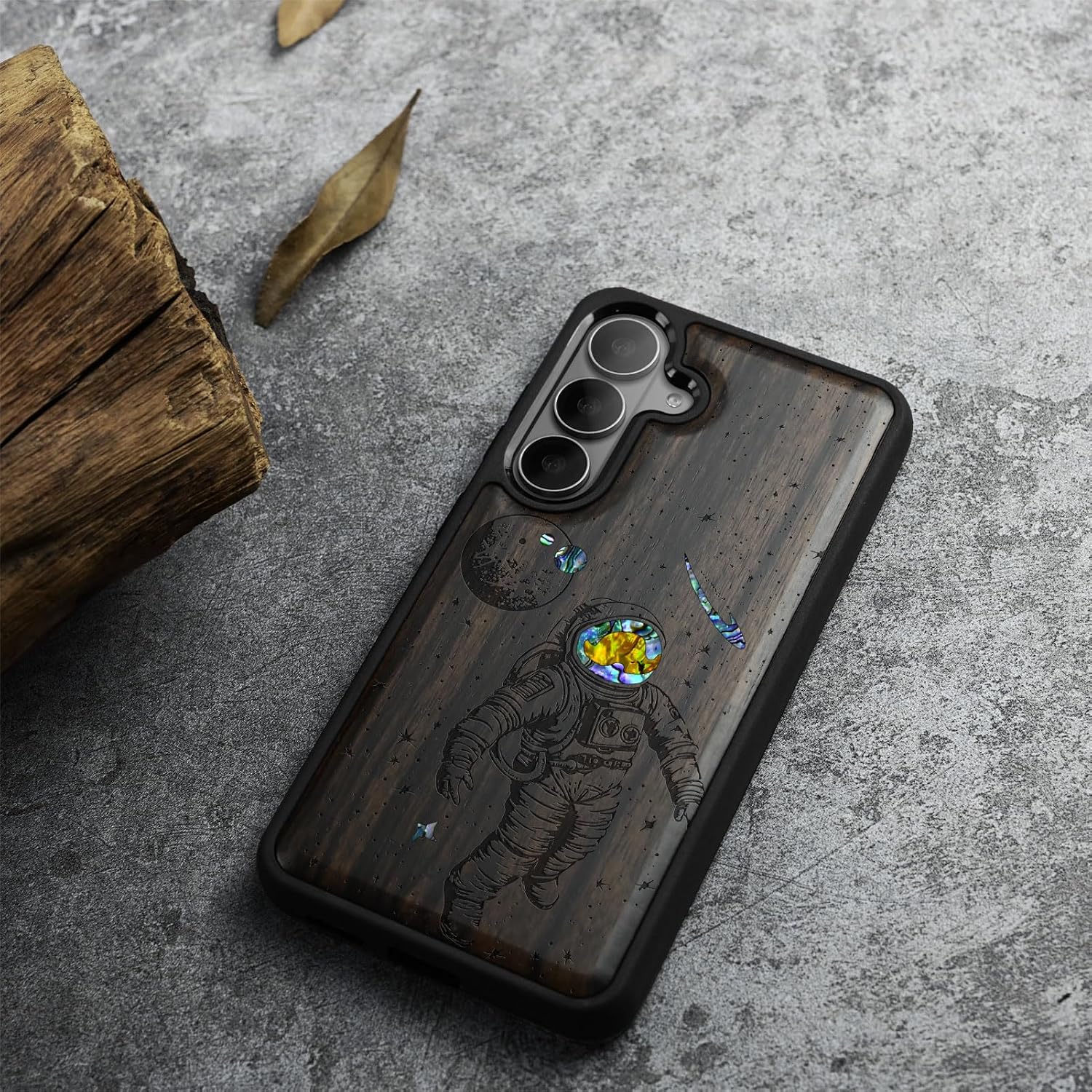 Carveit Magnetic Wooden Case for Samsung Galaxy S26 Case, Wood Artisan Engraved & Handmade Shell Inlaid, Compatible with MagSafe Wireless Chargers (Cosmic Wanderer) Blackwood