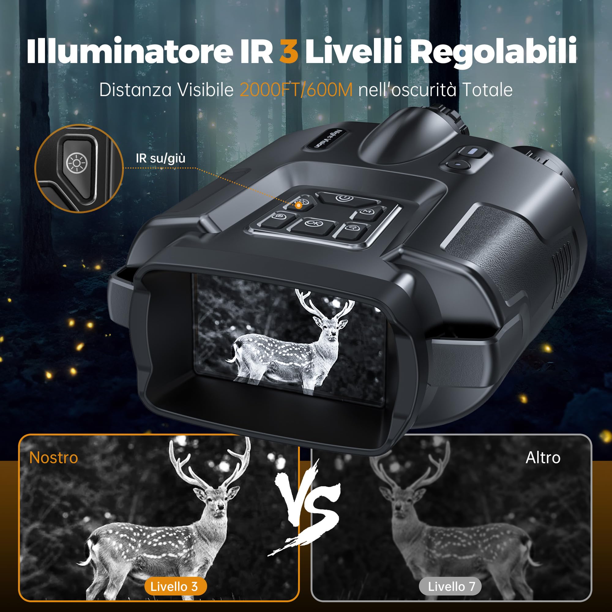 tkwser - Dispositivo per la visione notturna, 4 K, 8 X, digitale, visione notturna a infrarossi, 5000 mAh, distanza visiva, 600 m, schermo TFT UHD da 3”, impermeabilità IP65, per la caccia e il