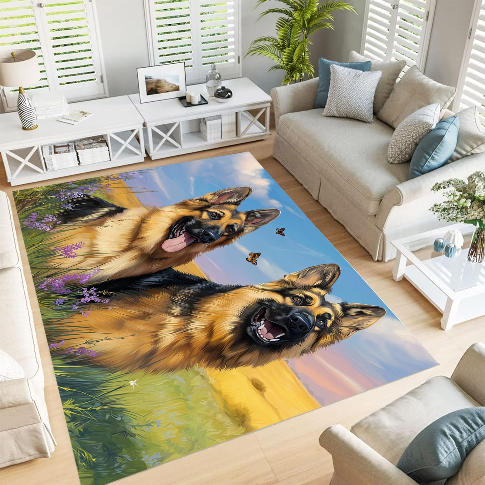 Tapis berger allemand lavable en machine pour salon et canapé