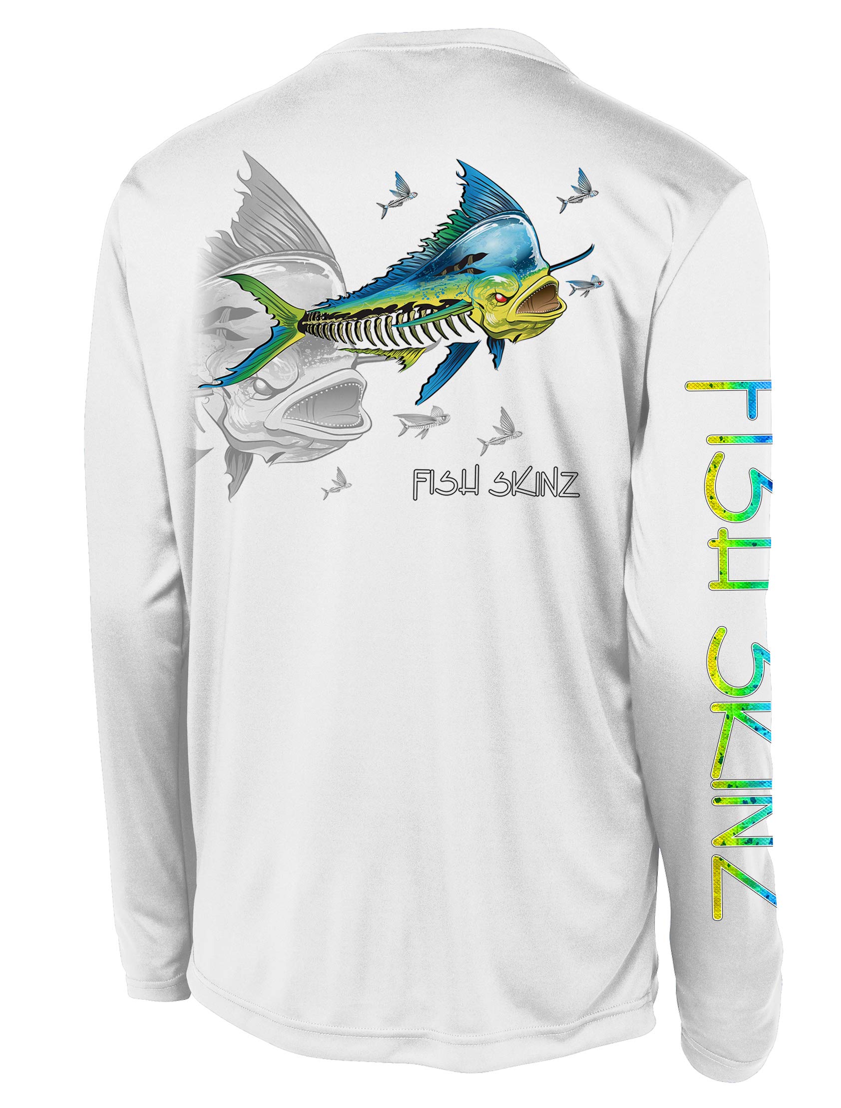 Mens Performance Fishing Shirt UPF 50+ Protection, Mahi Mahi, White