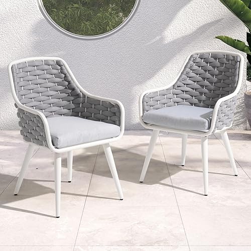 SUNSITT Juego de 2 sillas de comedor para exteriores, sillas de comedor de metal para patio al aire libre con cojines resistentes a la intemperie,
