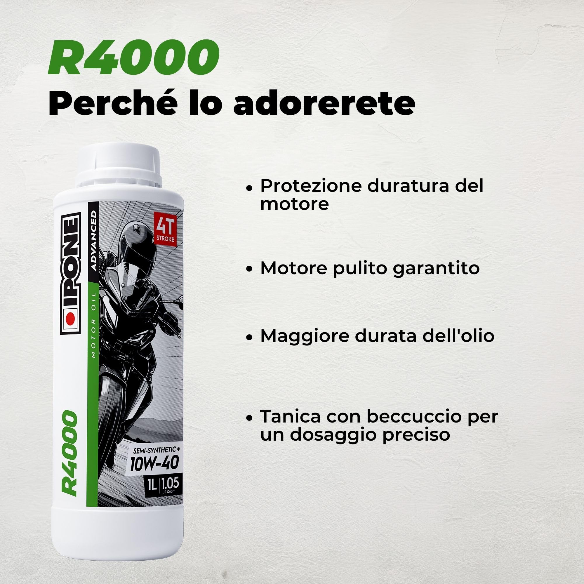 Ipone - Olio motore sintetico + “R4000 RS”, per motori a 4 tempi, 10W40, rif. 800029