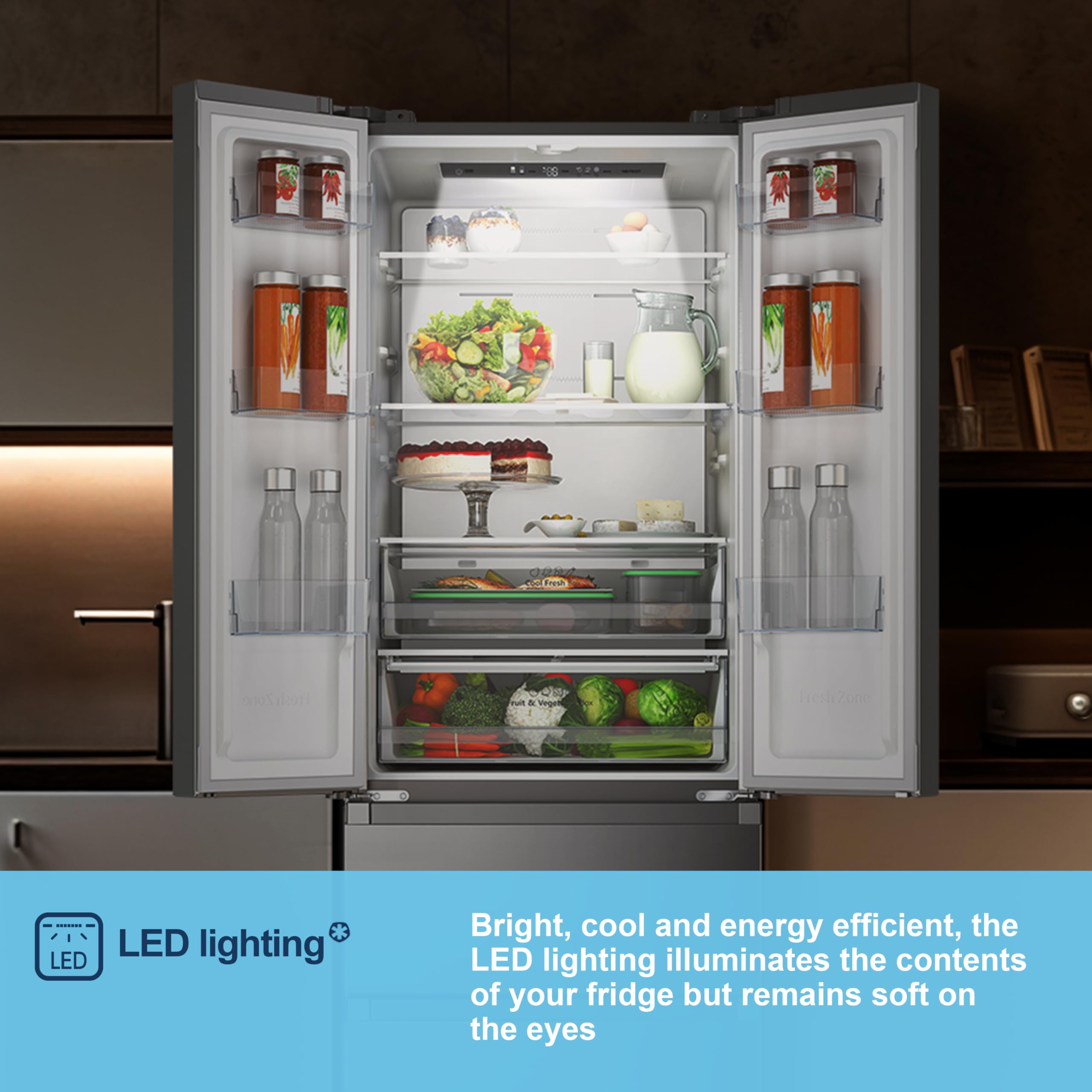 Fridgemaster MF70450ES French Door Fridge Freezer 485L, Total No Frost, Silver, 69.4D x 70.4W x 200H cm, E Rated — view 13