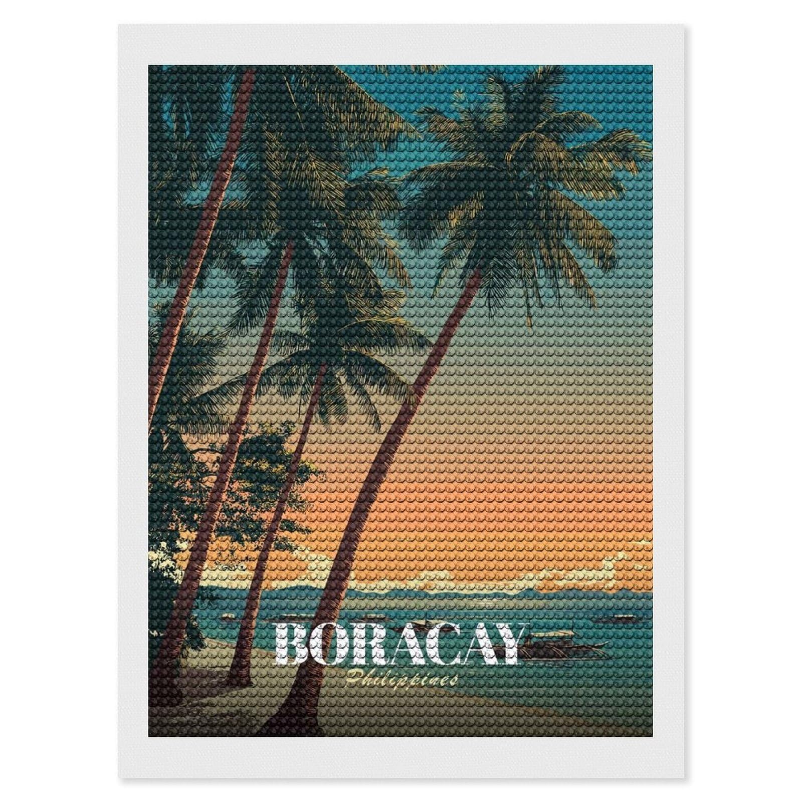 Junmoney Boracay Philippines Travel Diamond Painting Canvas Set 12"x16", Mindful Craft Activity, Nice Detail and Sparkle, Farmhouse Decor, Birthday Gift