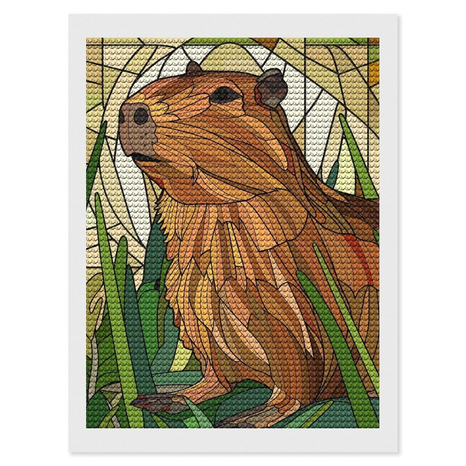 Junmoney Capybara in Stained Glass Style Diamond Painting Set 12"x16", for Beginners, Modern Decor, Simple to Start, Gift Idea, Pleasing Wall Art Project