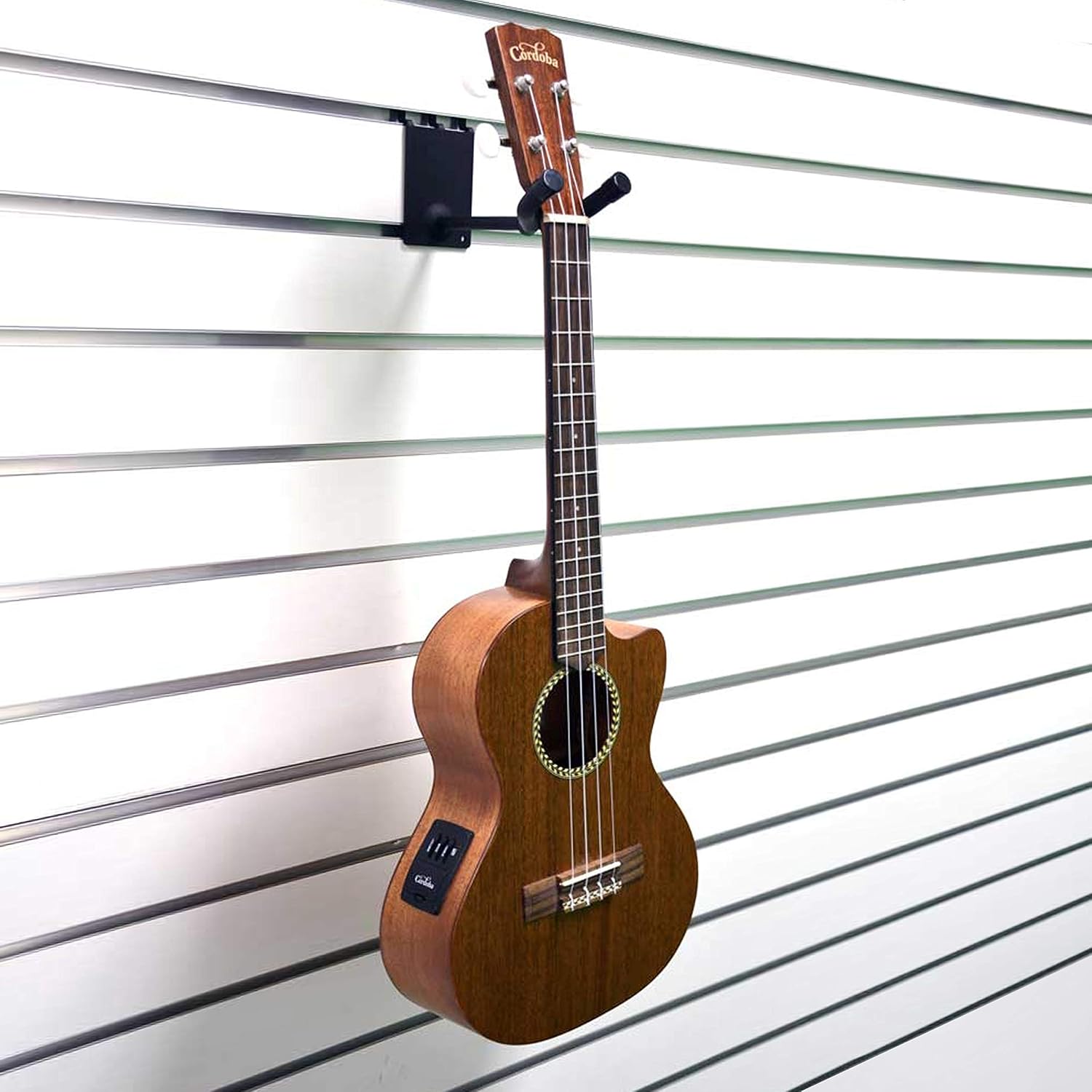 Padded Metal 4" Ukulele/Mandolin Hanger, Can Be Used as a Slatwall or Pegboard Mounted Display (Quantity 5) (5, Black)