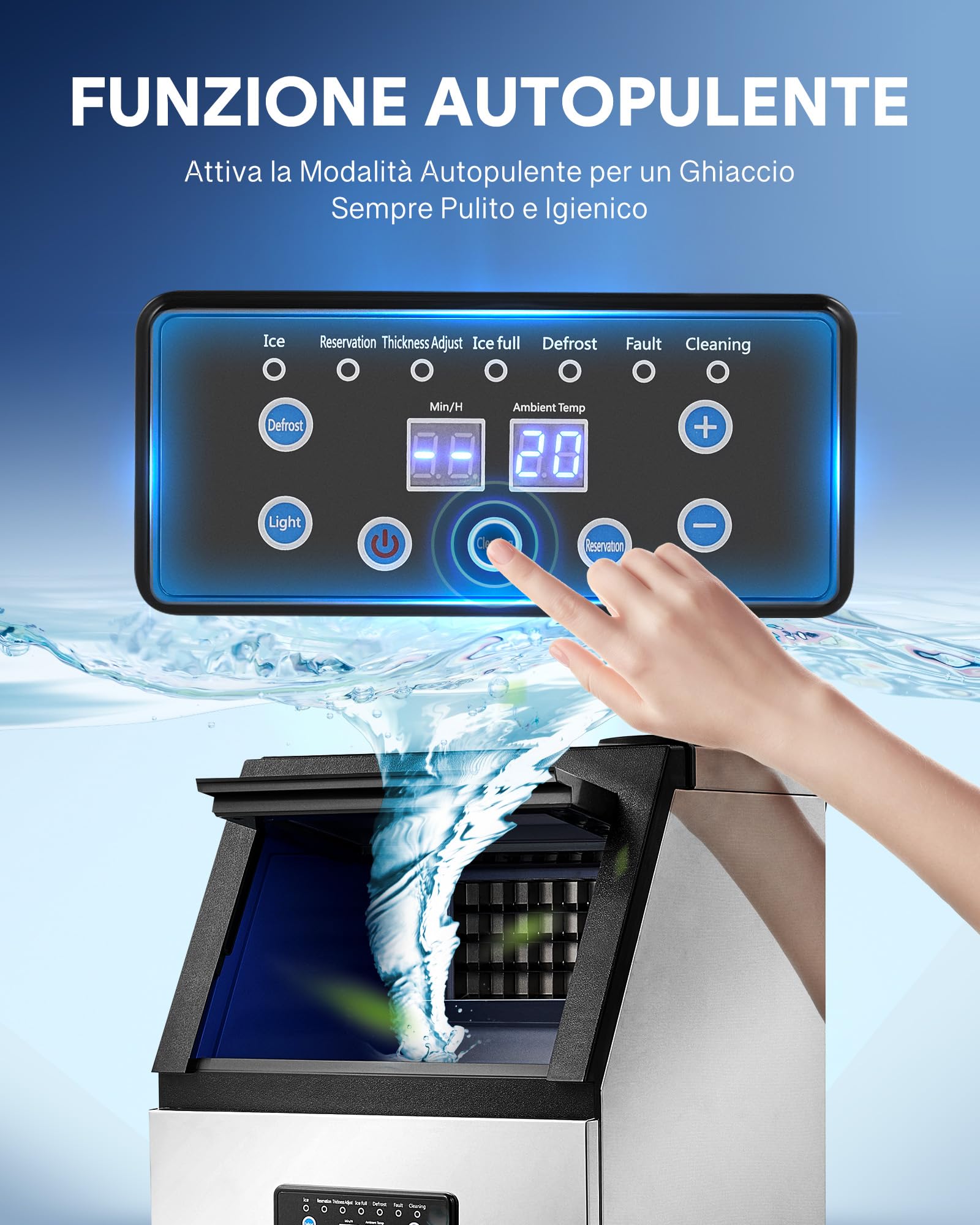 CREWORKS Macchina Ghiaccio Professionale 59kg/24h in Acciaio Inox | Stoccaggio 10kg 36 Cubetti/Ciclo Schermo LCD Autopulente Fabbricatore Ghiaccio Commerciale per Casa Ufficio Ristorante Bar