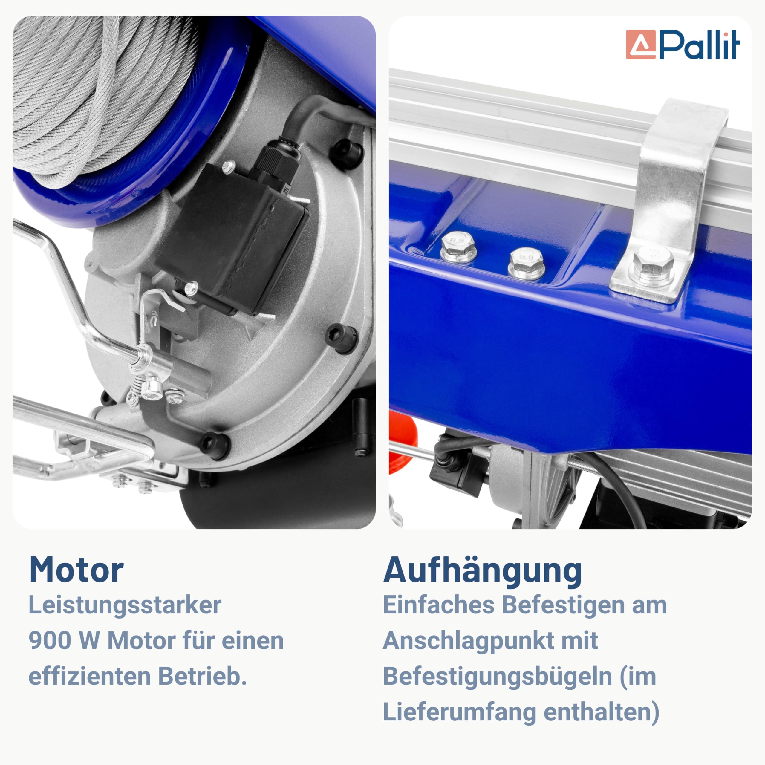 Pallit Seilwinde Elektrisch 230v Tragkraft 250 kg/12 m | 500 kg/6 m (Einzel-/Doppelhaken) inkl. Kabelfernbedieung mit 1,6 m Kabellänge HOIST Seilzug Seilhebezug Kettenzug Flaschenzug