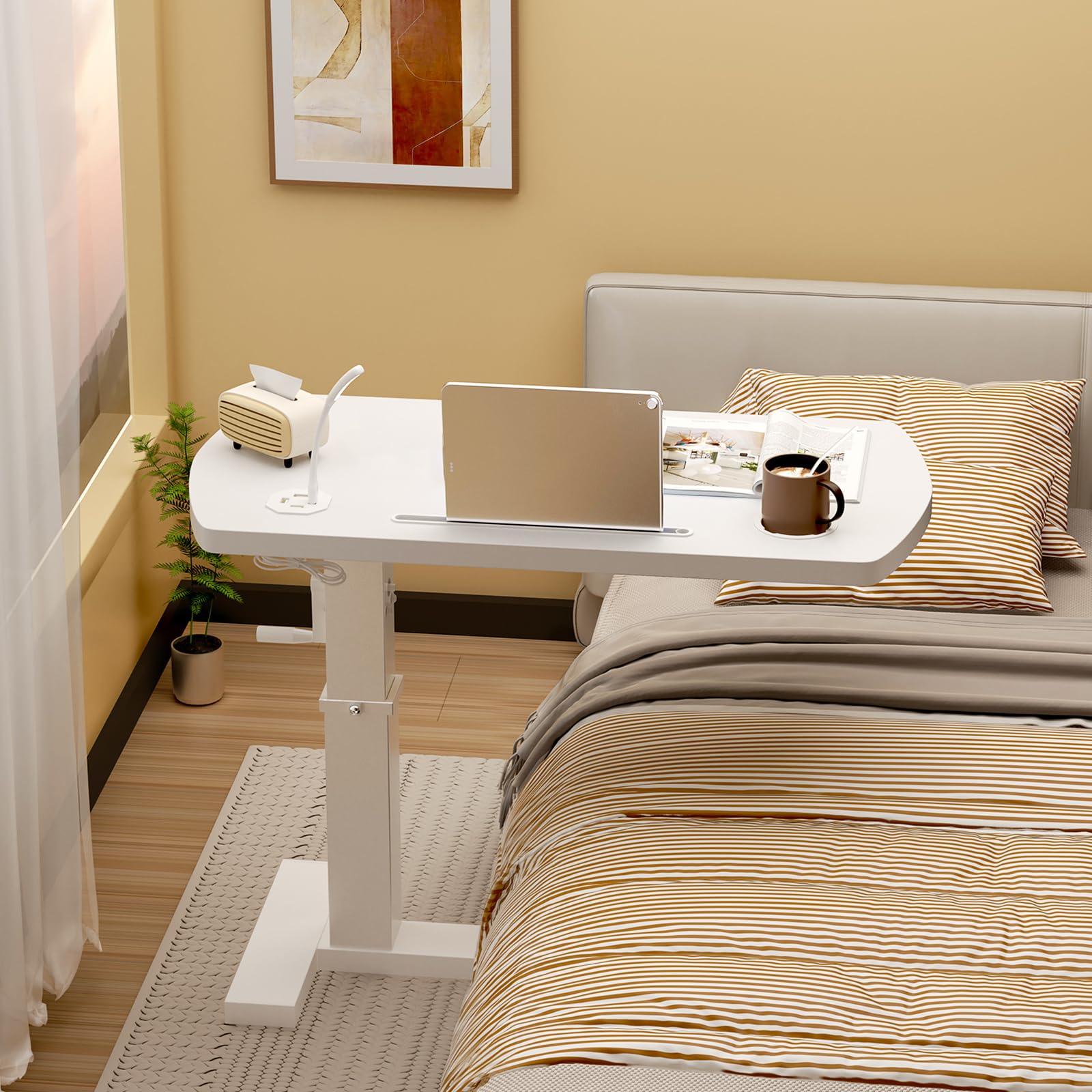 Mesa Auxiliar de Sofá en Forma de C, Mesa Auxiliar para Ordenador, Altura Ajustable Escritorio Laptop Móvil, para Dormitorio, Salón, Oficina, Multitable
