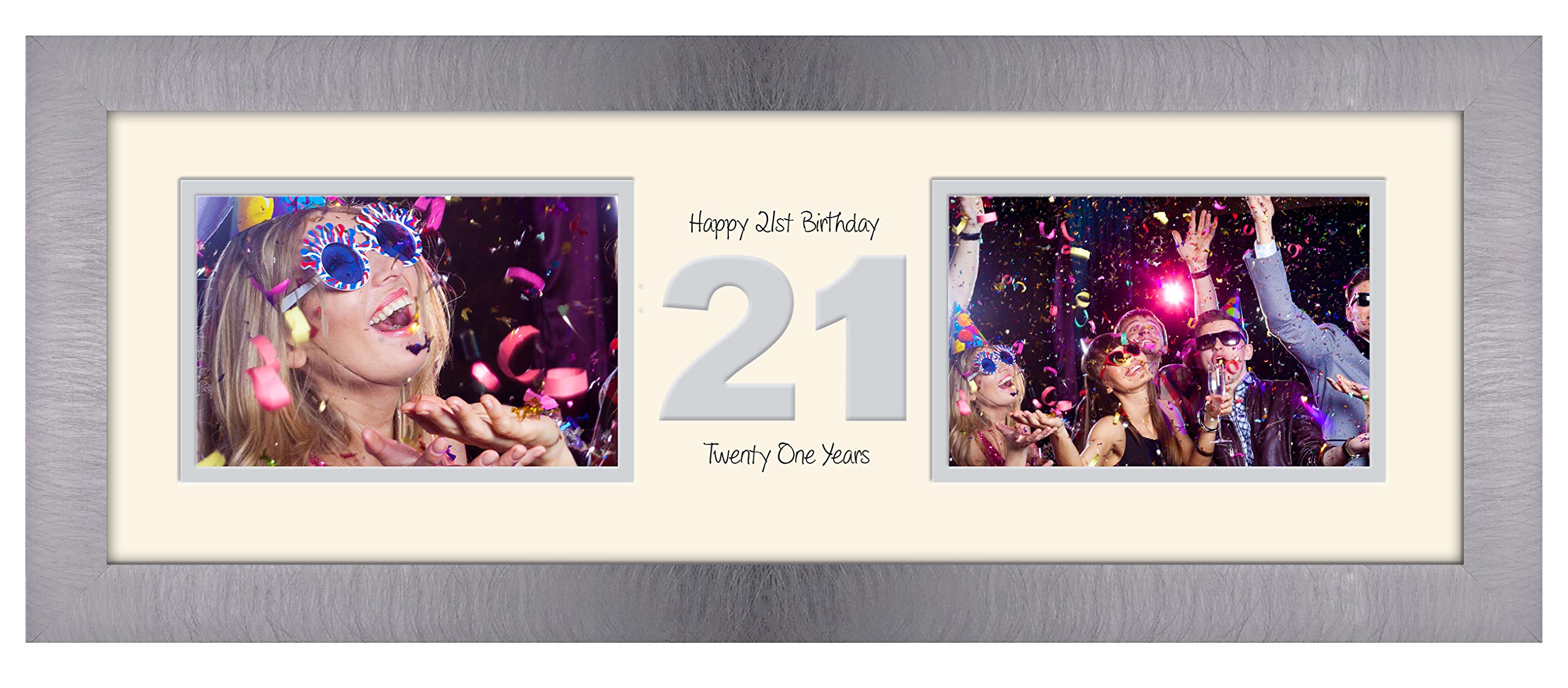 Photos In A Word Brushed Silver Finish Frame Cream Mount Grey Inside 21St Birthday Photo Frame Twenty First Gift Takes Two 6”X4” Landscape Photos 1221A (Brushed Silver Finish Frame Cream Mount Grey Inside)