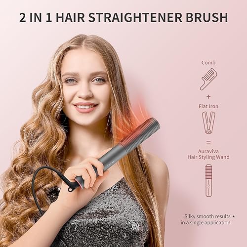 Miniatura 3 de Cepillo alisador de cabello, peine alisador 2 en 1 con doble voltaje, apagado automático y calentamiento rápido 20s y 5 ajustes de temperatura,