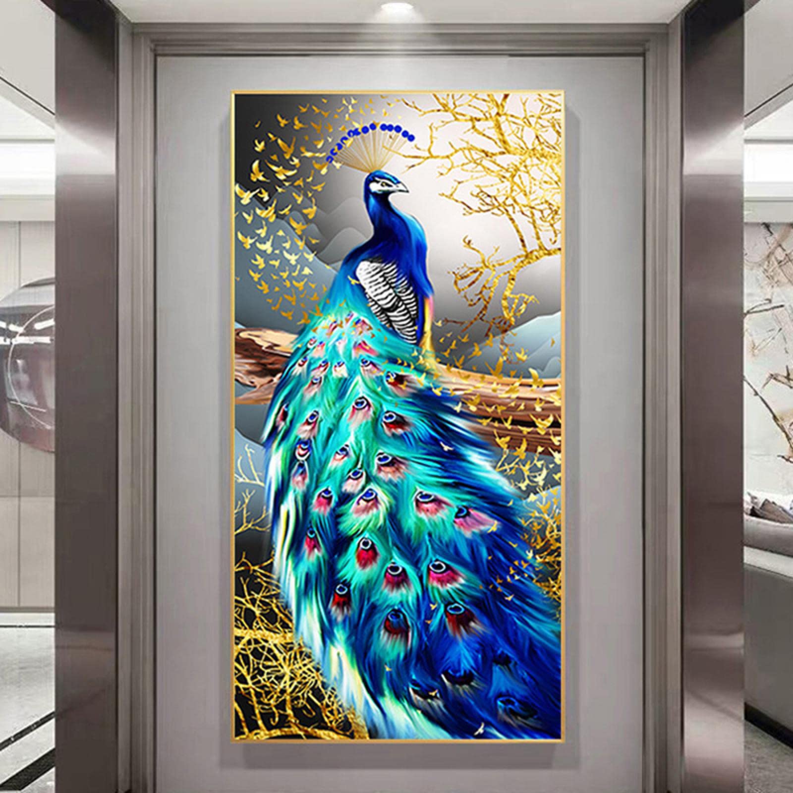 KDXAOBEI Framed Canvas Wall Art Decor Peacock Pictures for Wall Decor Animal Wall Art Living Room Corridor Art Wall Painting 75x150cm(30x59in) with gold frame