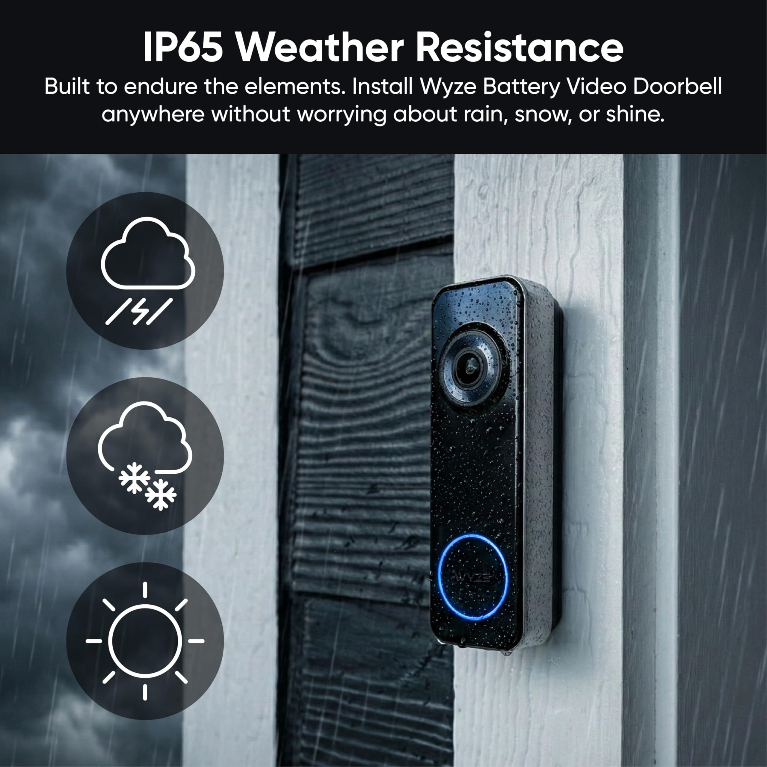 Wyze Timbre de Video con batería, cámara inalámbrica, 1536 x 1536 HD+ con visión Nocturna a Color, Audio bidireccional, Vista 1:1 de Cabeza a pies, Monitor de Persona/vehículo/Paquete, opción sin