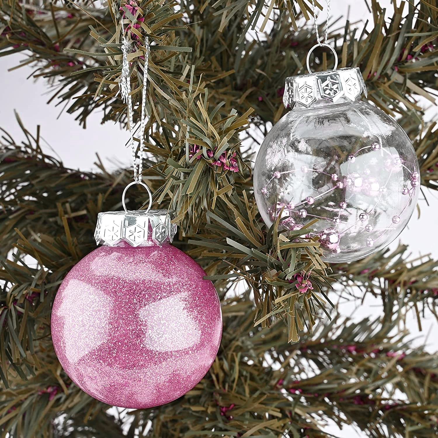 Weihnachtskugeln, 24Pcs 6CM Weihnachtskugel Kugeln Sortiert Anhänger Bruchsicheres Ornament Set Weihnachtsbaum Dekorationen Hängende Dekoration Partydekoration Anhänger (Rosa)